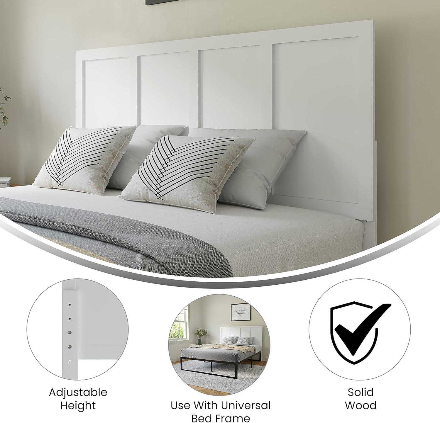 imageFlash Furniture Oliver King Size Wooden Headboard Only Four Panel Headboard in WhiteWhite