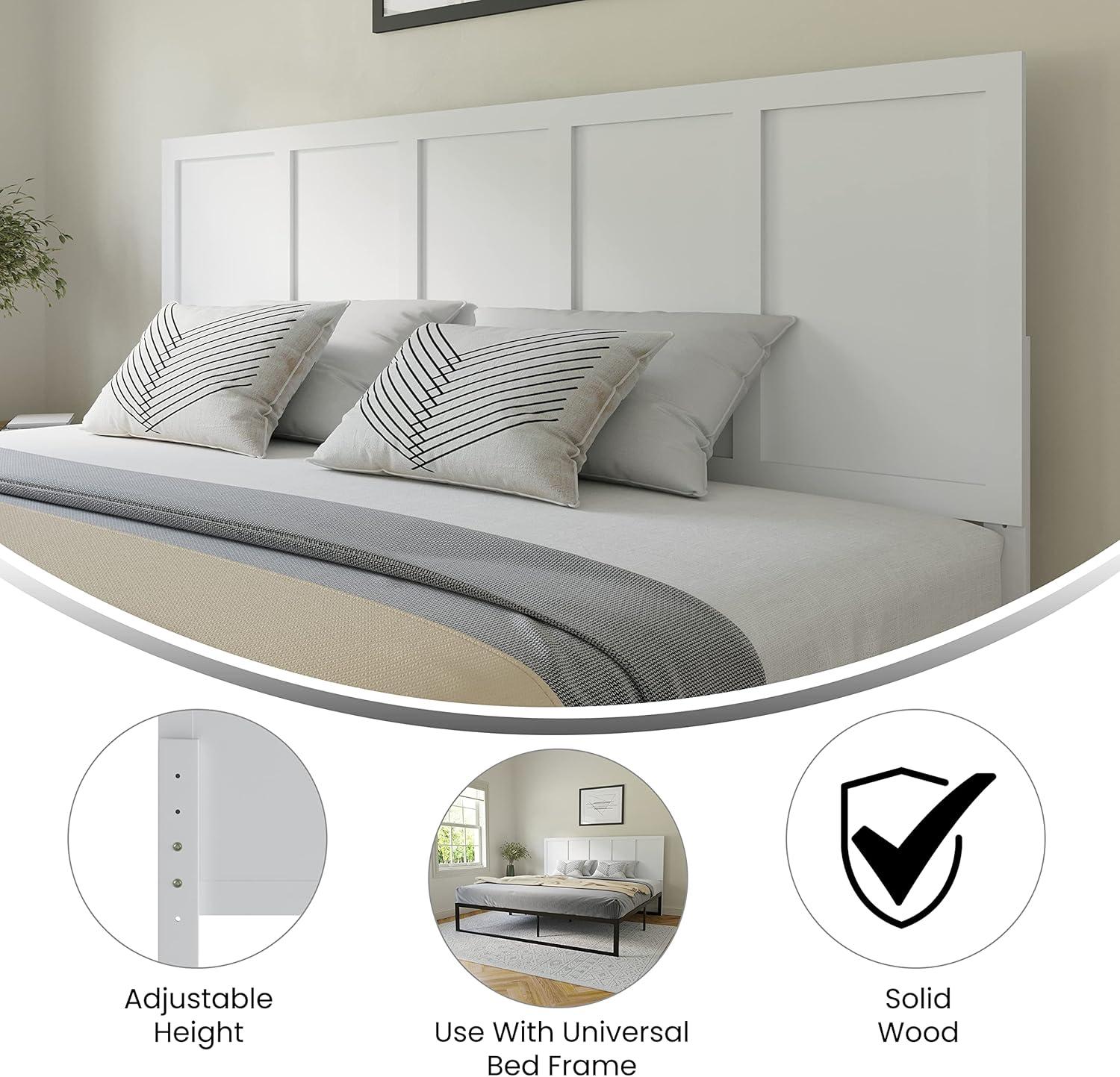 imageFlash Furniture Oliver King Size Wooden Headboard Only Four Panel Headboard in WhiteWhite