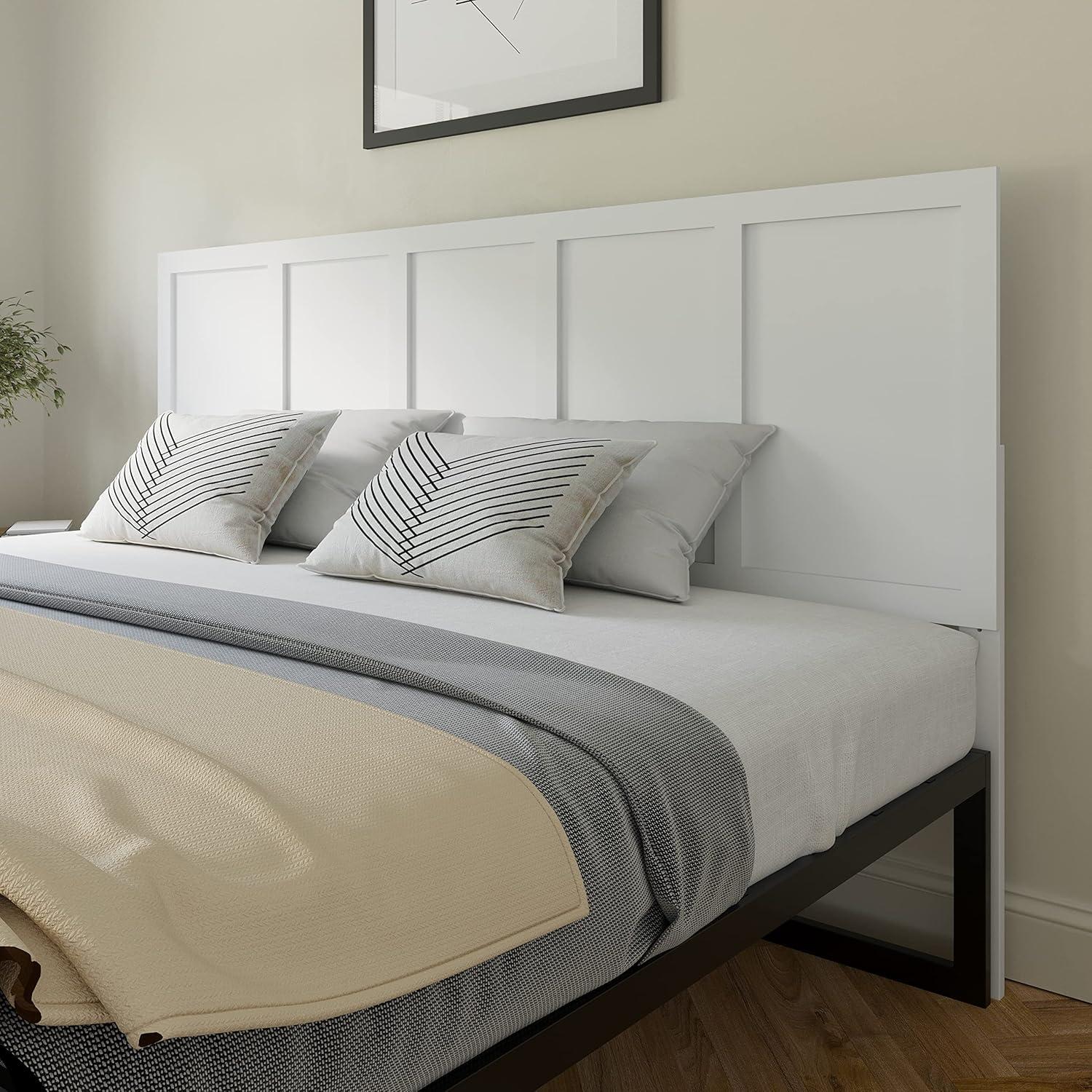 imageFlash Furniture Oliver King Size Wooden Headboard Only Four Panel Headboard in WhiteWhite