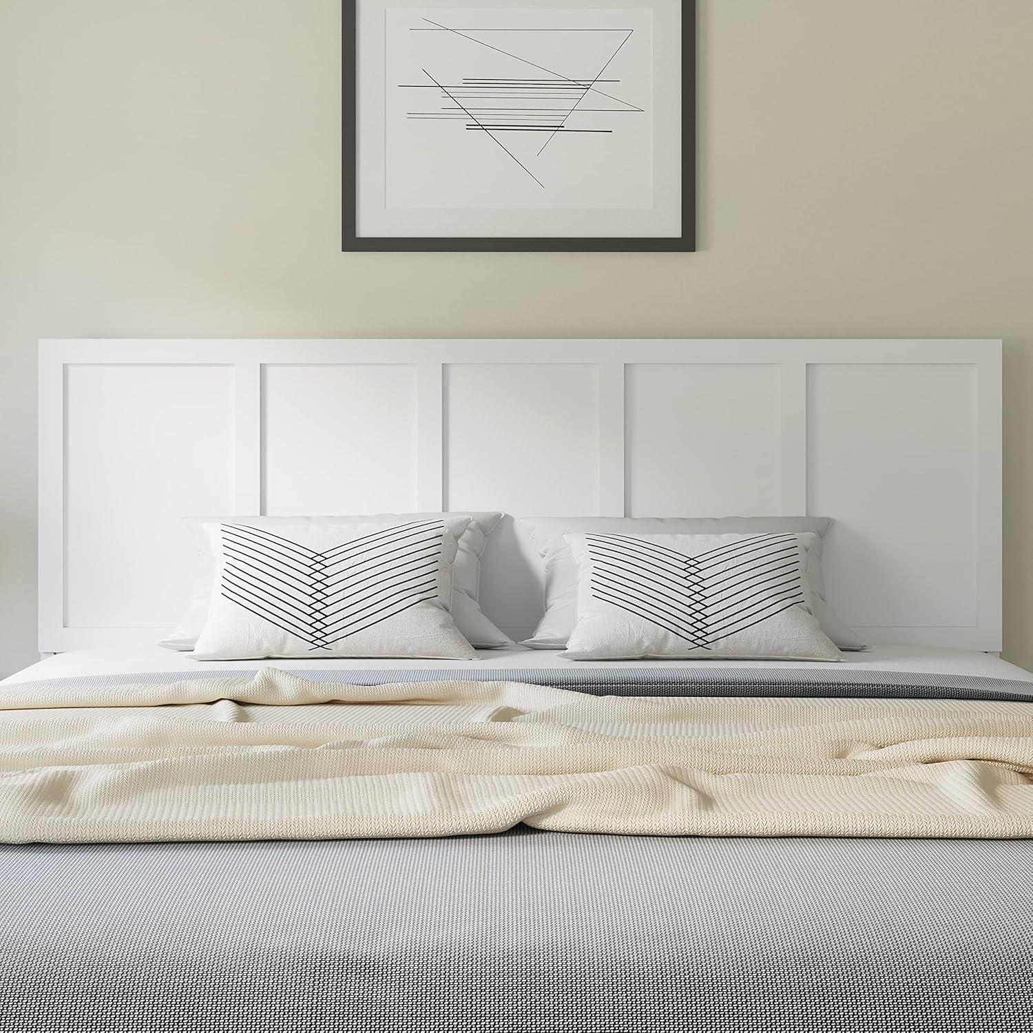 imageFlash Furniture Oliver King Size Wooden Headboard Only Four Panel Headboard in WhiteWhite