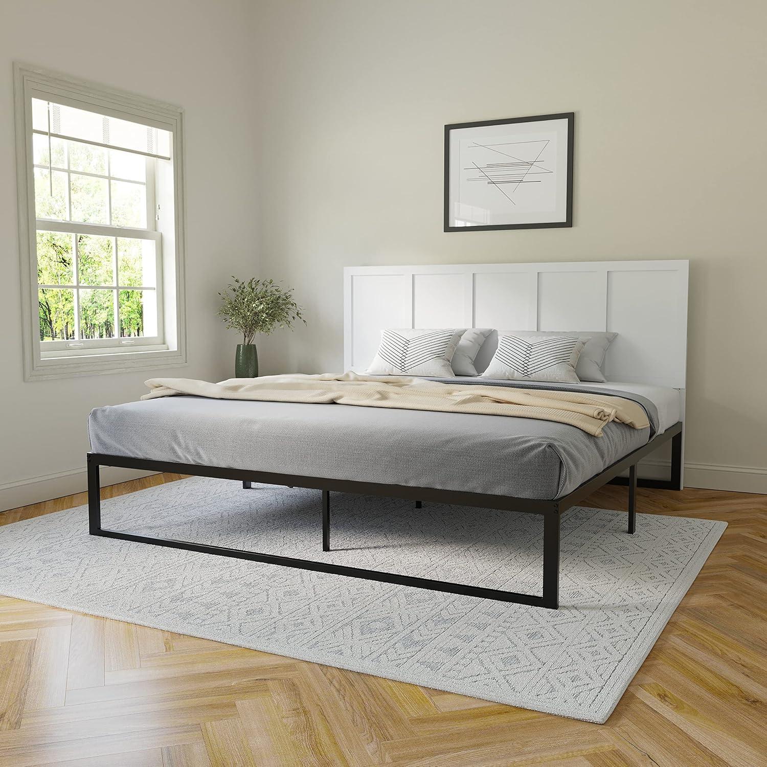 imageFlash Furniture Oliver King Size Wooden Headboard Only Four Panel Headboard in WhiteWhite