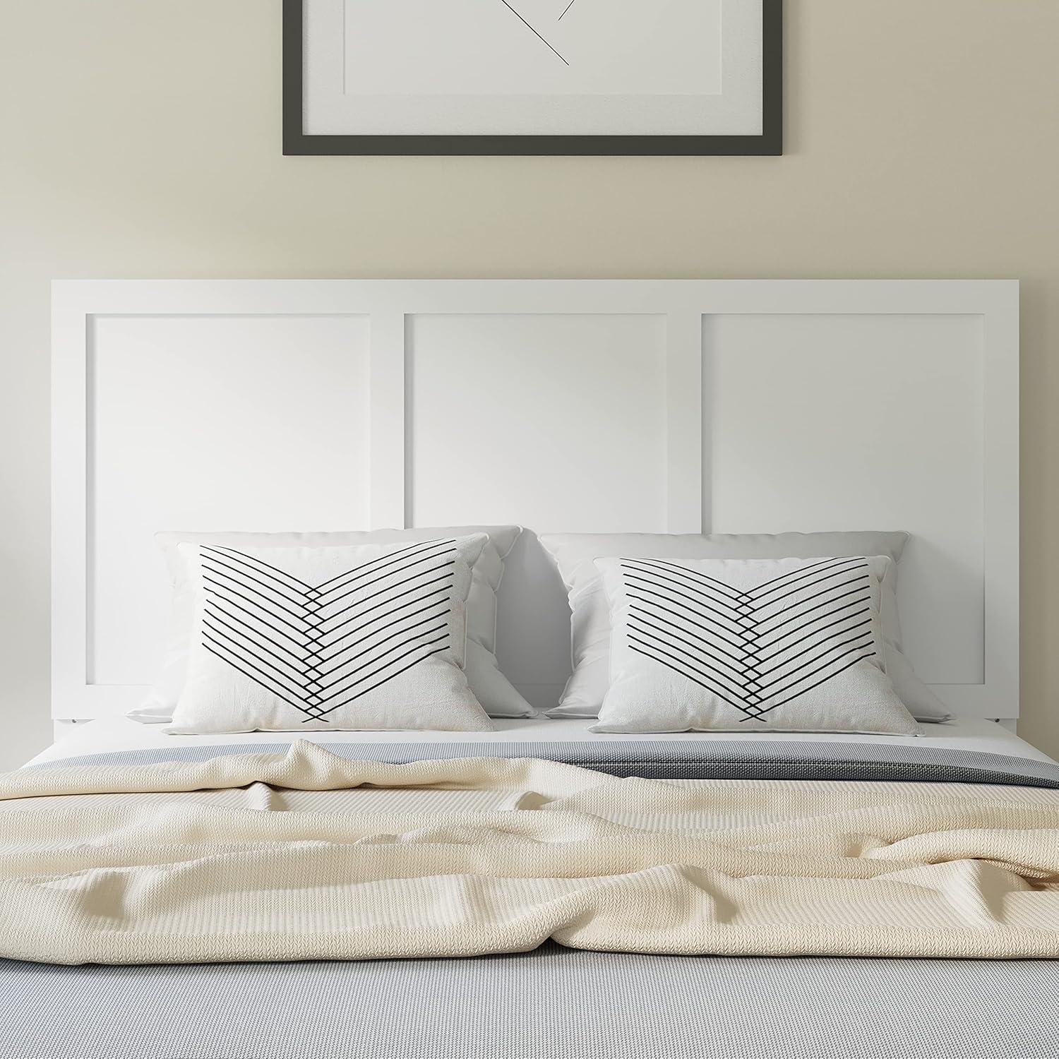 imageFlash Furniture Oliver King Size Wooden Headboard Only Four Panel Headboard in WhiteWhite