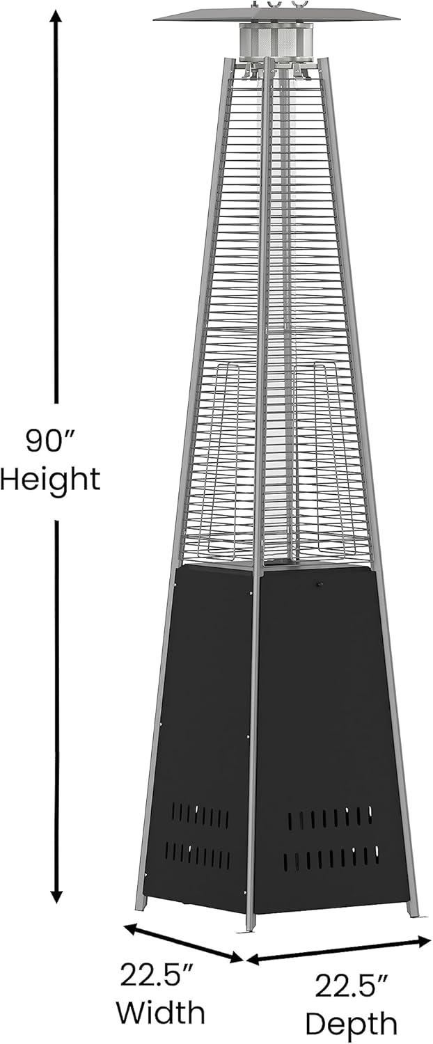 imageFlash Furniture Outdoor Patio Heater with Wheels Silver 42000 BTU 75 Feet Tall Stainless Steel For Residential and Commercial UseBlack