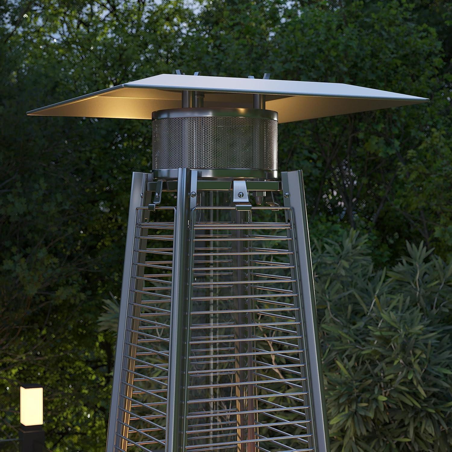 imageFlash Furniture Outdoor Patio Heater with Wheels Silver 42000 BTU 75 Feet Tall Stainless Steel For Residential and Commercial UseBlack