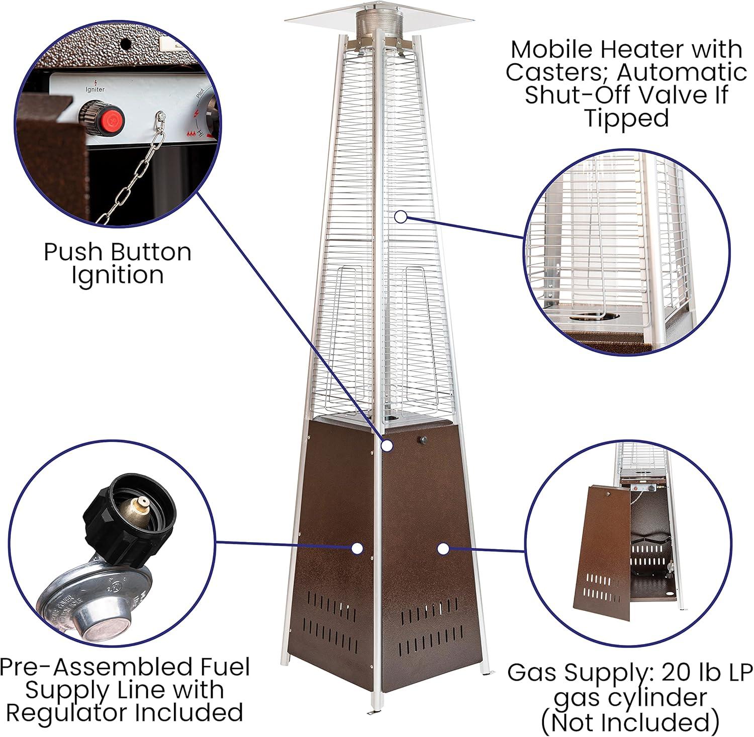 imageFlash Furniture Outdoor Patio Heater with Wheels Silver 42000 BTU 75 Feet Tall Stainless Steel For Residential and Commercial UseBronze
