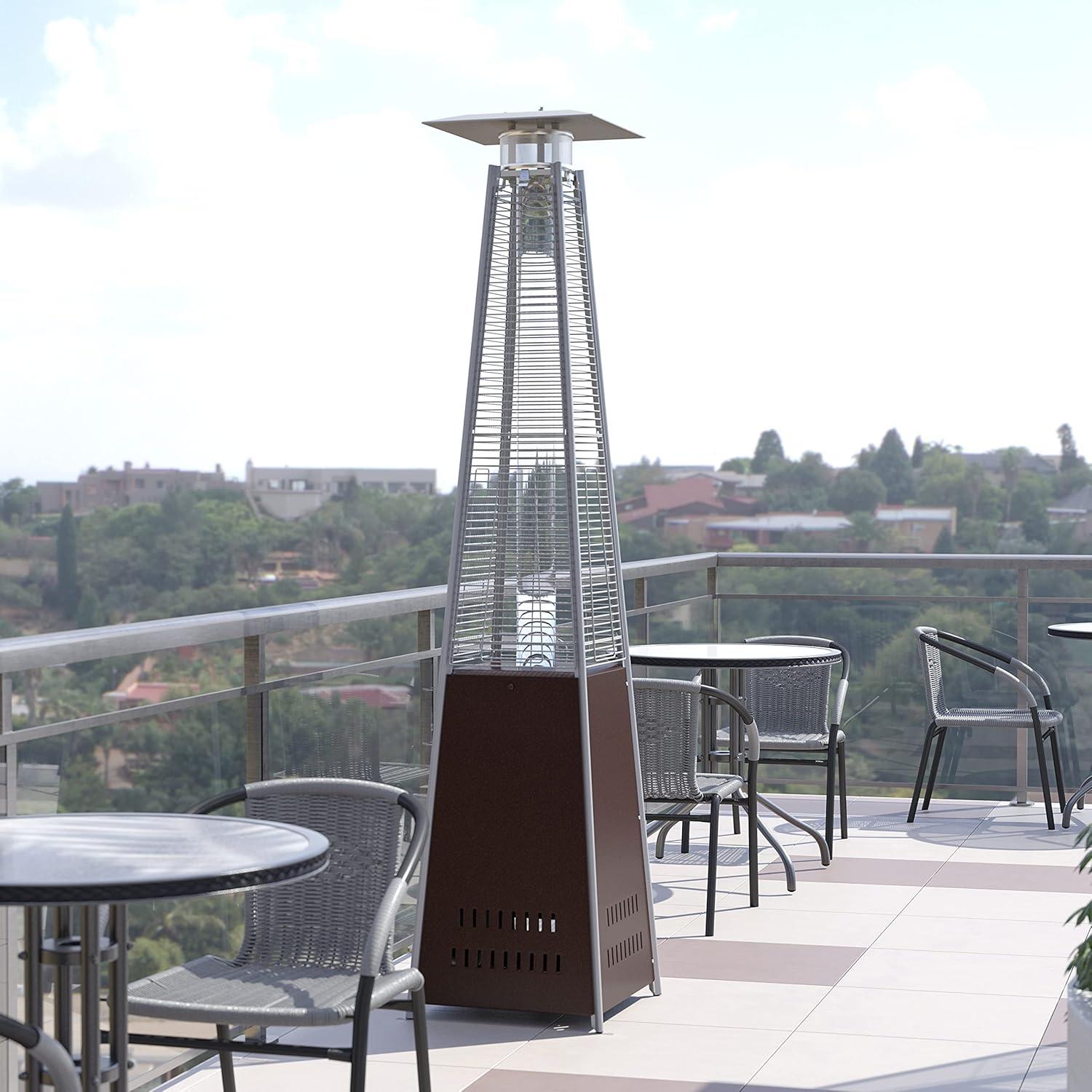 imageFlash Furniture Outdoor Patio Heater with Wheels Silver 42000 BTU 75 Feet Tall Stainless Steel For Residential and Commercial UseBronze
