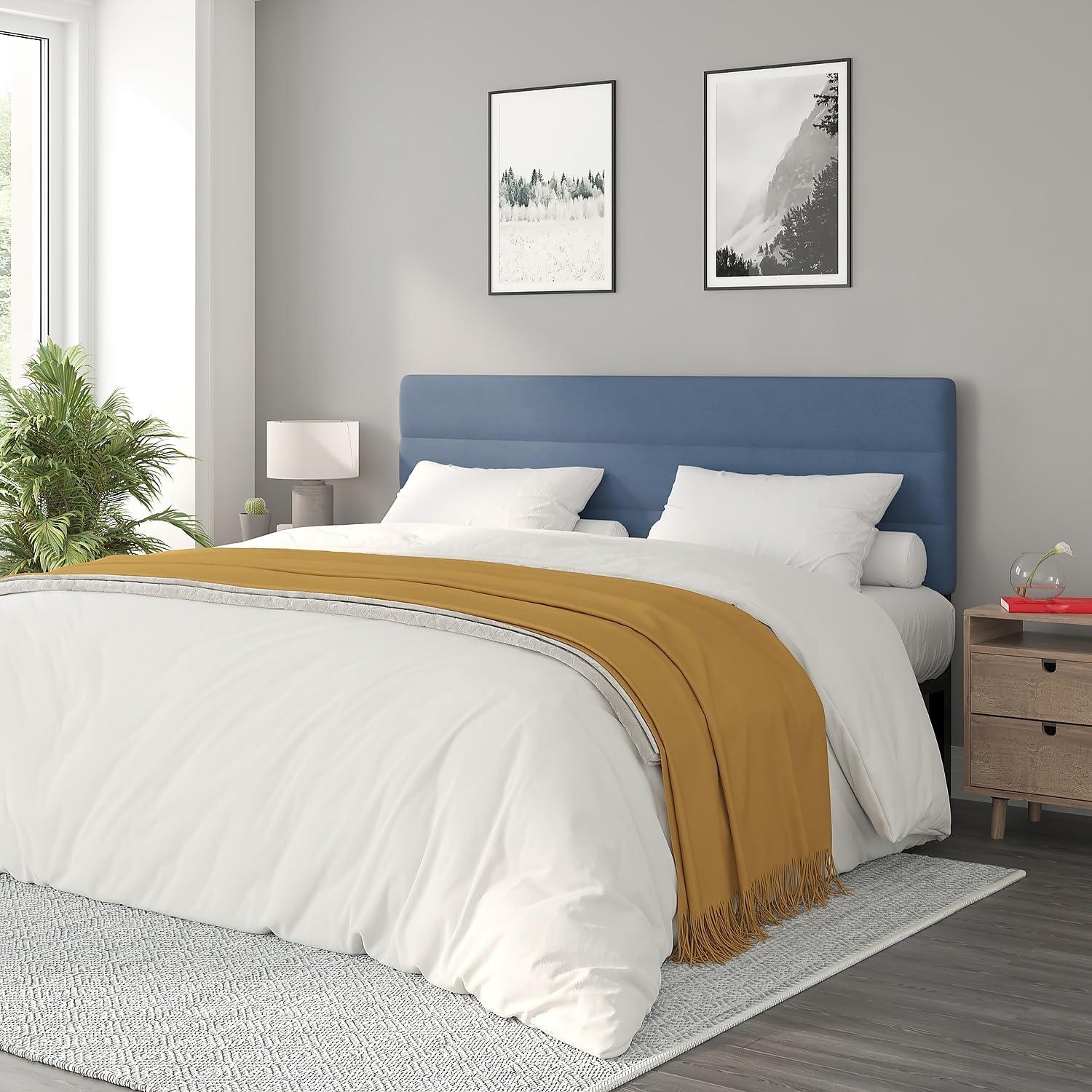 imageFlash Furniture Paxton Upholstered Headboard Channel Stitched Gray Fabric Upholstery King Adjustable Height from 445quot to 5725quot From FloorBlue
