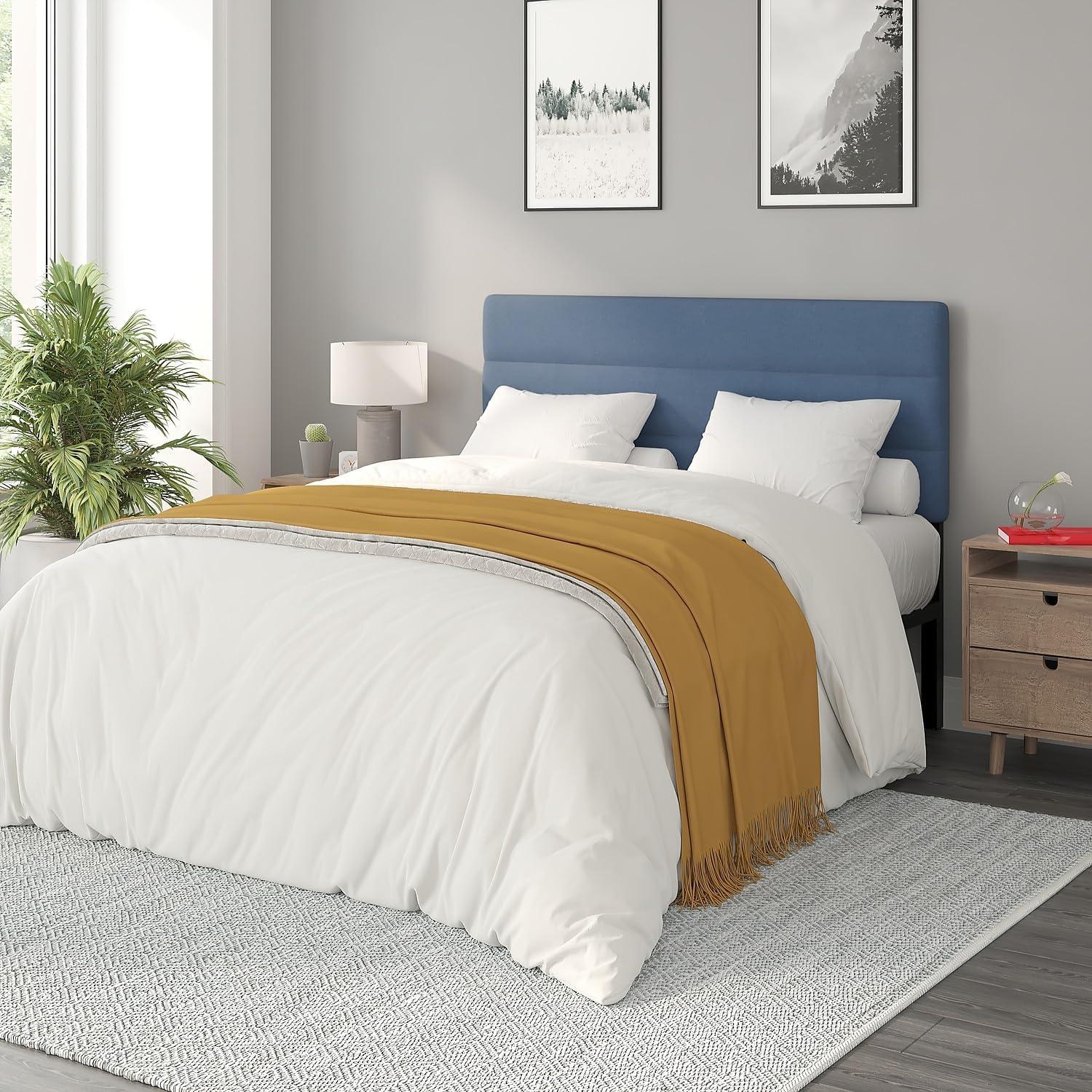 imageFlash Furniture Paxton Upholstered Headboard Channel Stitched Gray Fabric Upholstery King Adjustable Height from 445quot to 5725quot From FloorBlue