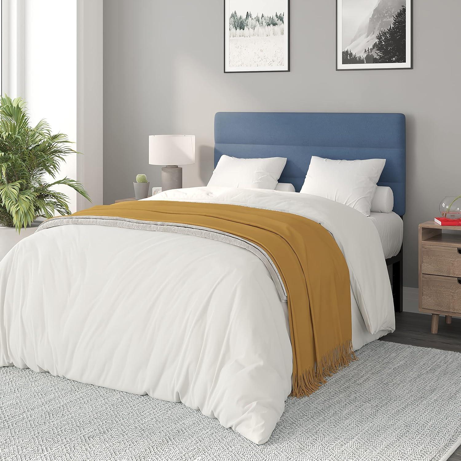 imageFlash Furniture Paxton Upholstered Headboard Channel Stitched Gray Fabric Upholstery King Adjustable Height from 445quot to 5725quot From FloorBlue