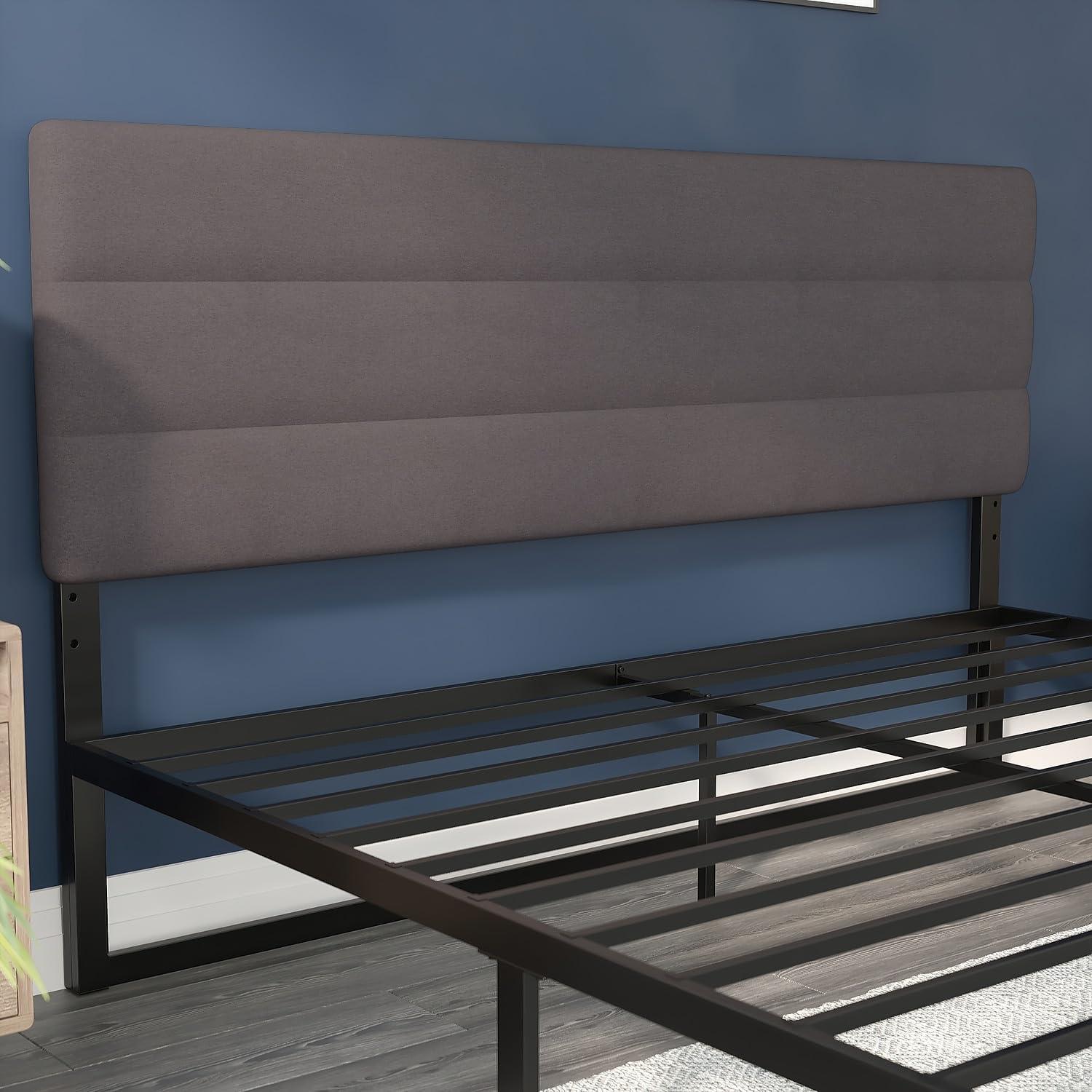 imageFlash Furniture Paxton Upholstered Headboard Channel Stitched Gray Fabric Upholstery King Adjustable Height from 445quot to 5725quot From FloorGray