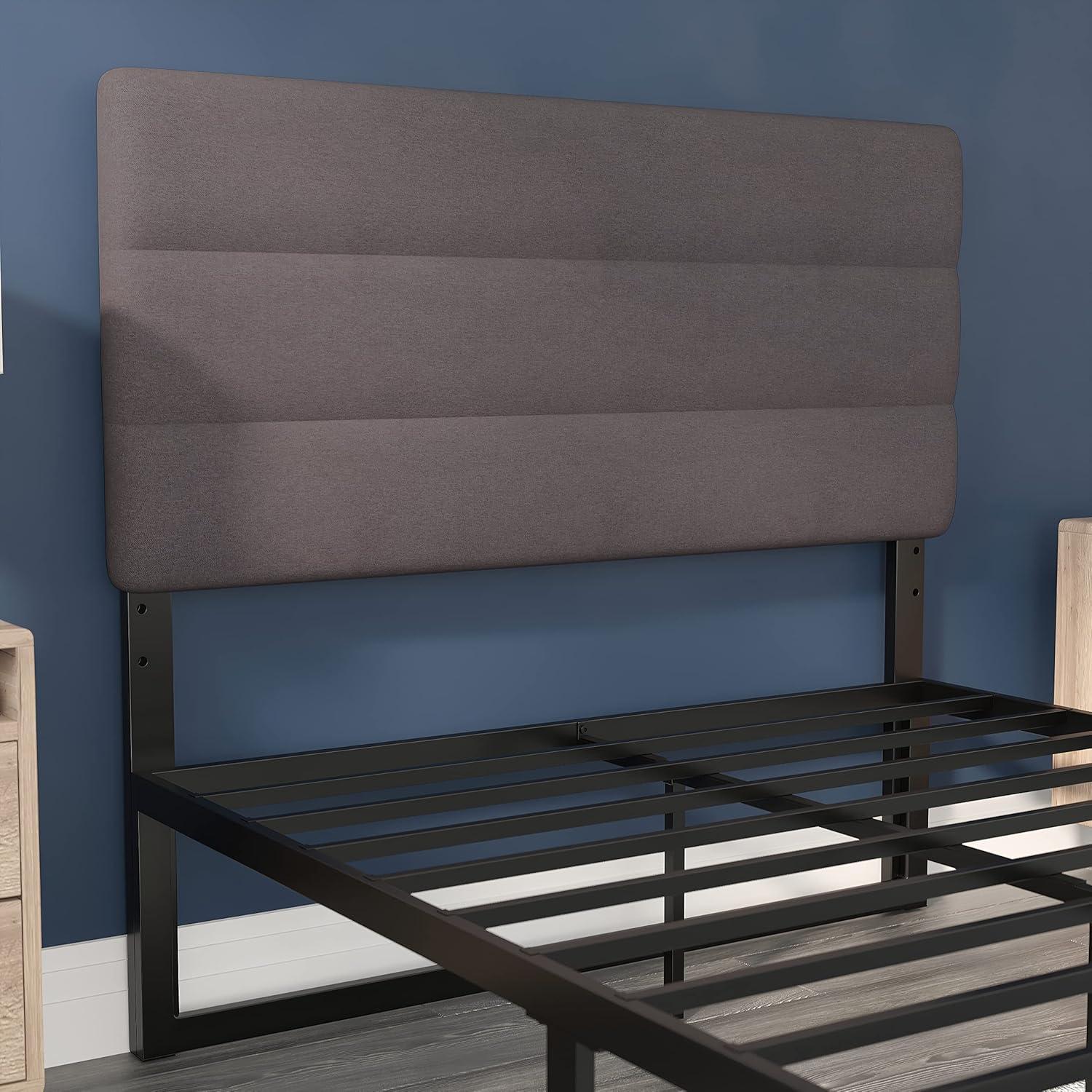 imageFlash Furniture Paxton Upholstered Headboard Channel Stitched Gray Fabric Upholstery King Adjustable Height from 445quot to 5725quot From FloorGray