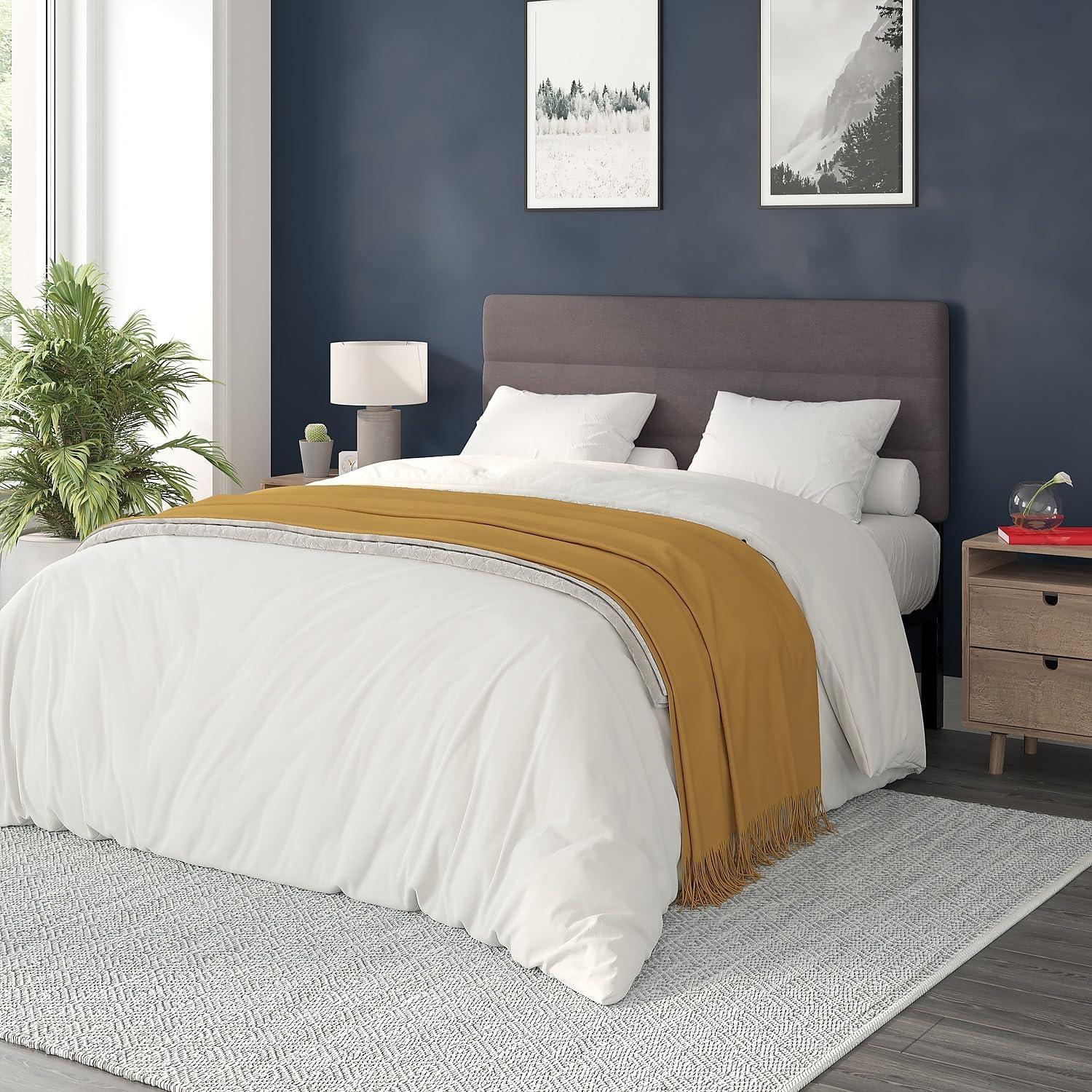 imageFlash Furniture Paxton Upholstered Headboard Channel Stitched Gray Fabric Upholstery King Adjustable Height from 445quot to 5725quot From FloorGray