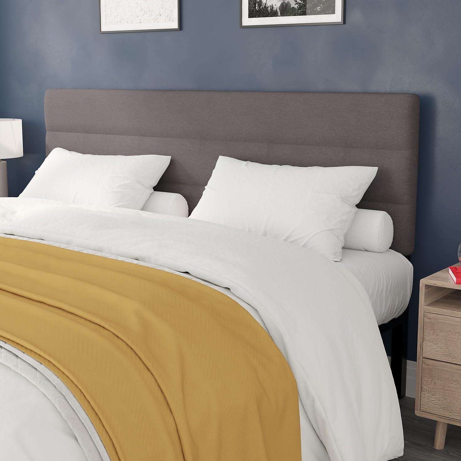 imageFlash Furniture Paxton Upholstered Headboard Channel Stitched Gray Fabric Upholstery King Adjustable Height from 445quot to 5725quot From FloorGray