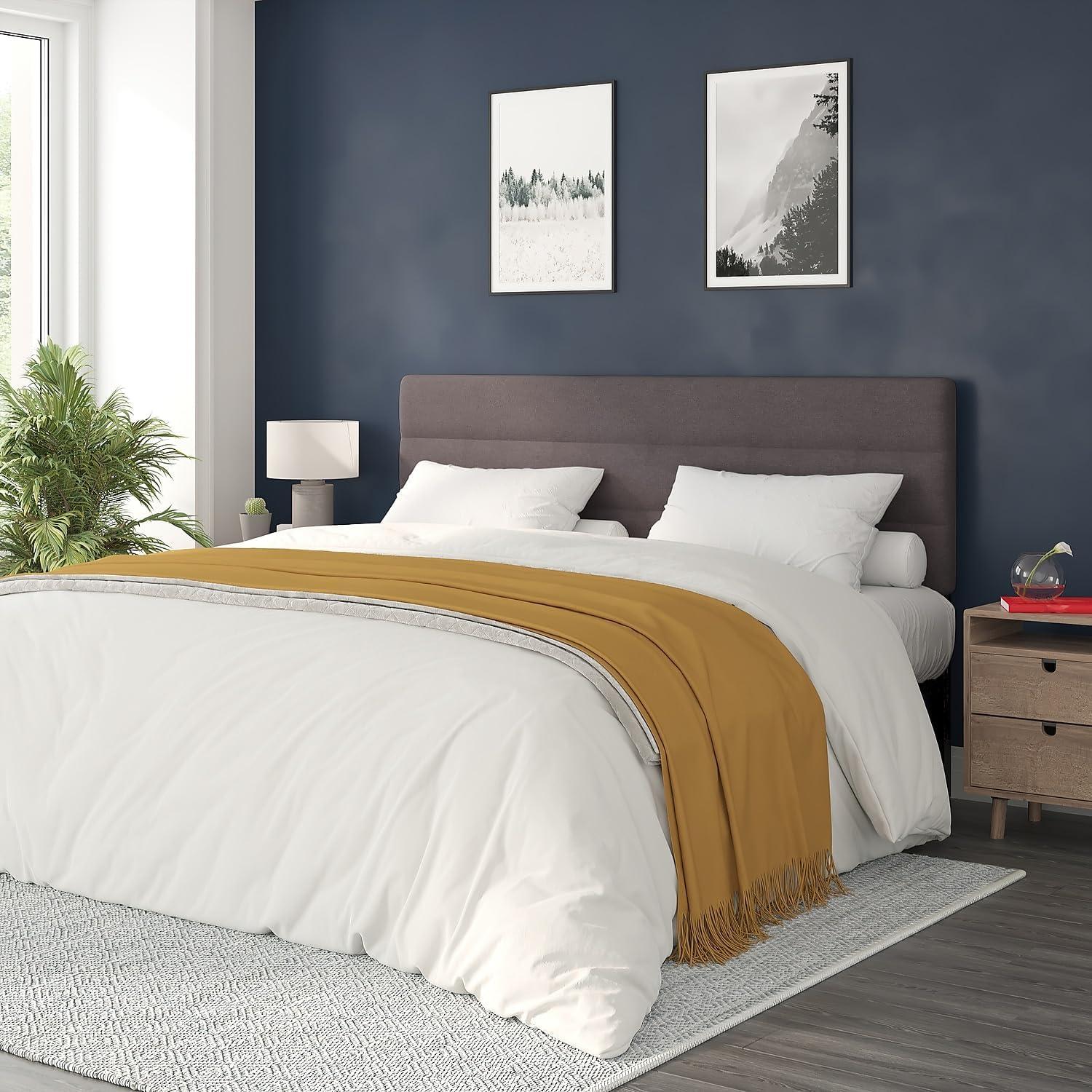 imageFlash Furniture Paxton Upholstered Headboard Channel Stitched Gray Fabric Upholstery King Adjustable Height from 445quot to 5725quot From FloorGray