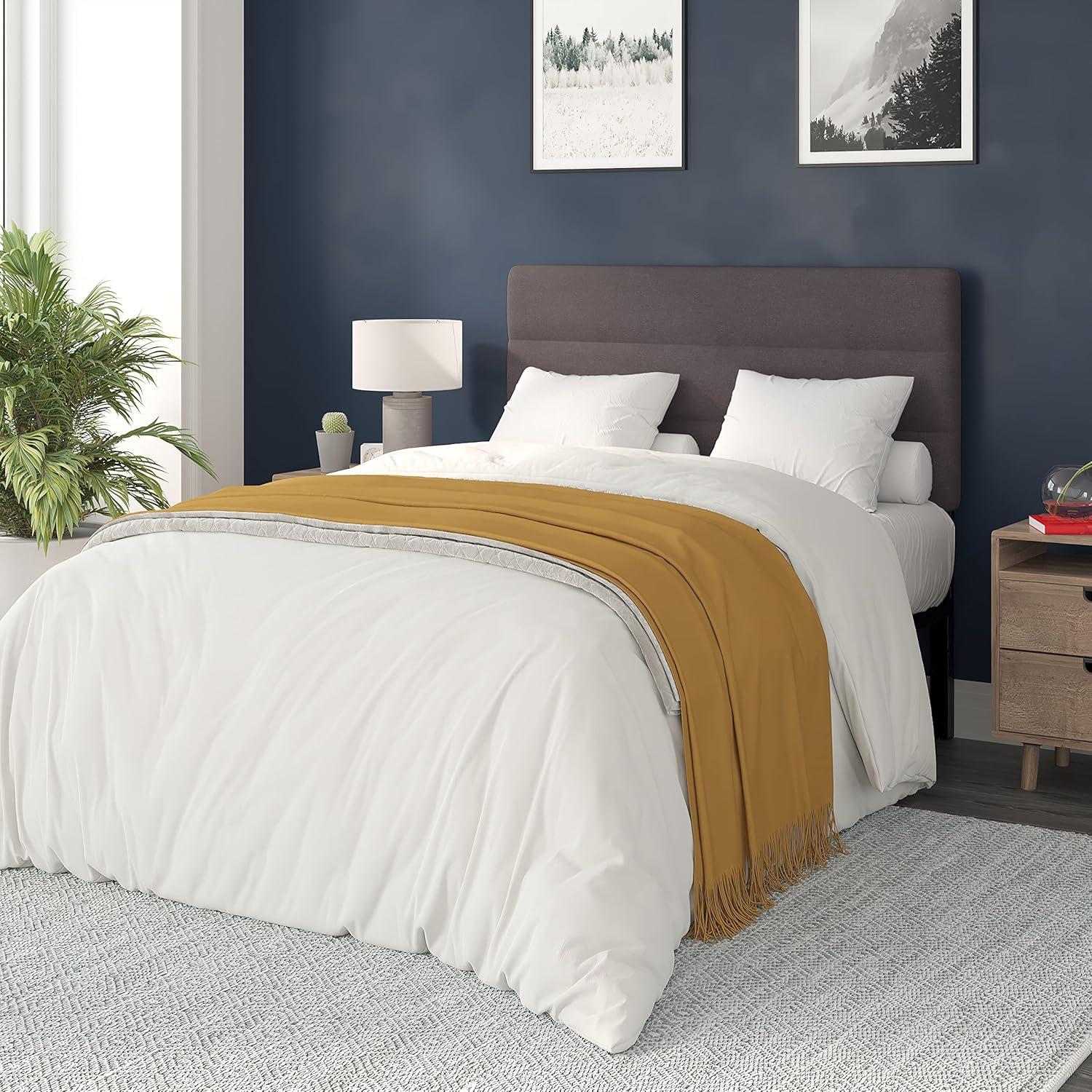 imageFlash Furniture Paxton Upholstered Headboard Channel Stitched Gray Fabric Upholstery King Adjustable Height from 445quot to 5725quot From FloorGray