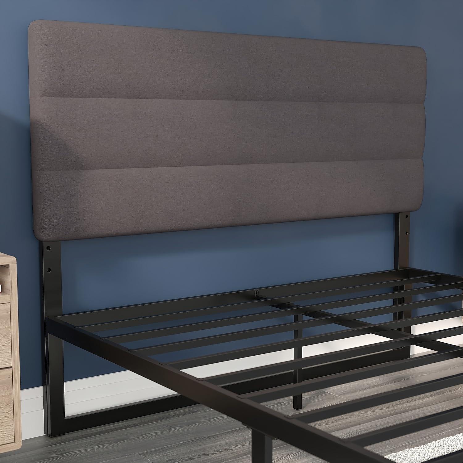 imageFlash Furniture Paxton Upholstered Headboard Channel Stitched Gray Fabric Upholstery King Adjustable Height from 445quot to 5725quot From FloorGray