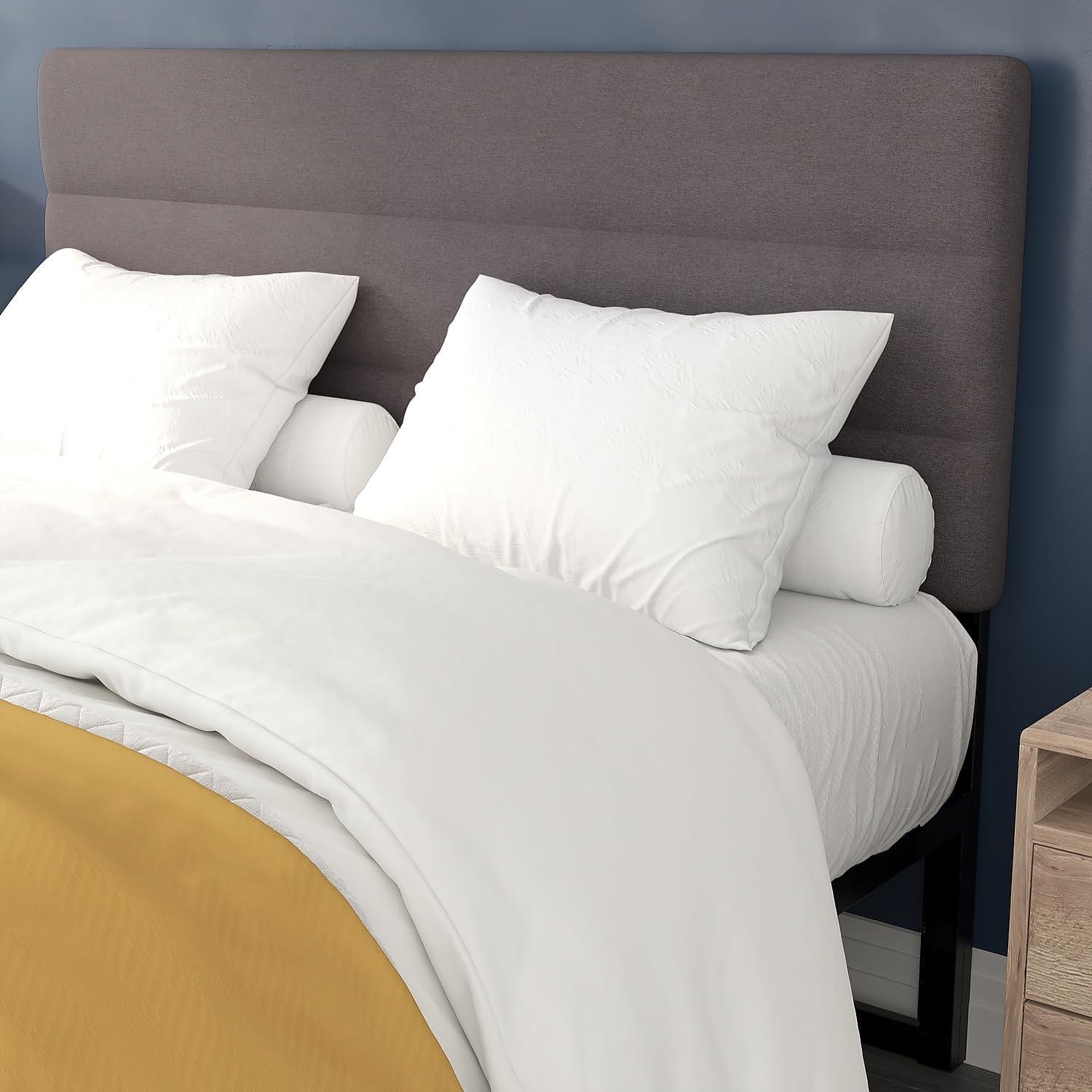 imageFlash Furniture Paxton Upholstered Headboard Channel Stitched Gray Fabric Upholstery King Adjustable Height from 445quot to 5725quot From FloorGray