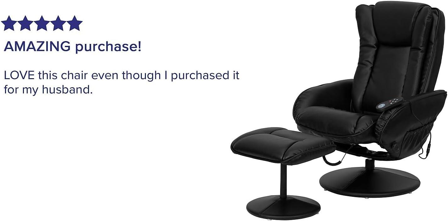imageFlash Furniture Poppy Massaging MultiPosition Plush Recliner with Side Pocket and Ottoman in Black LeatherSoftBlack