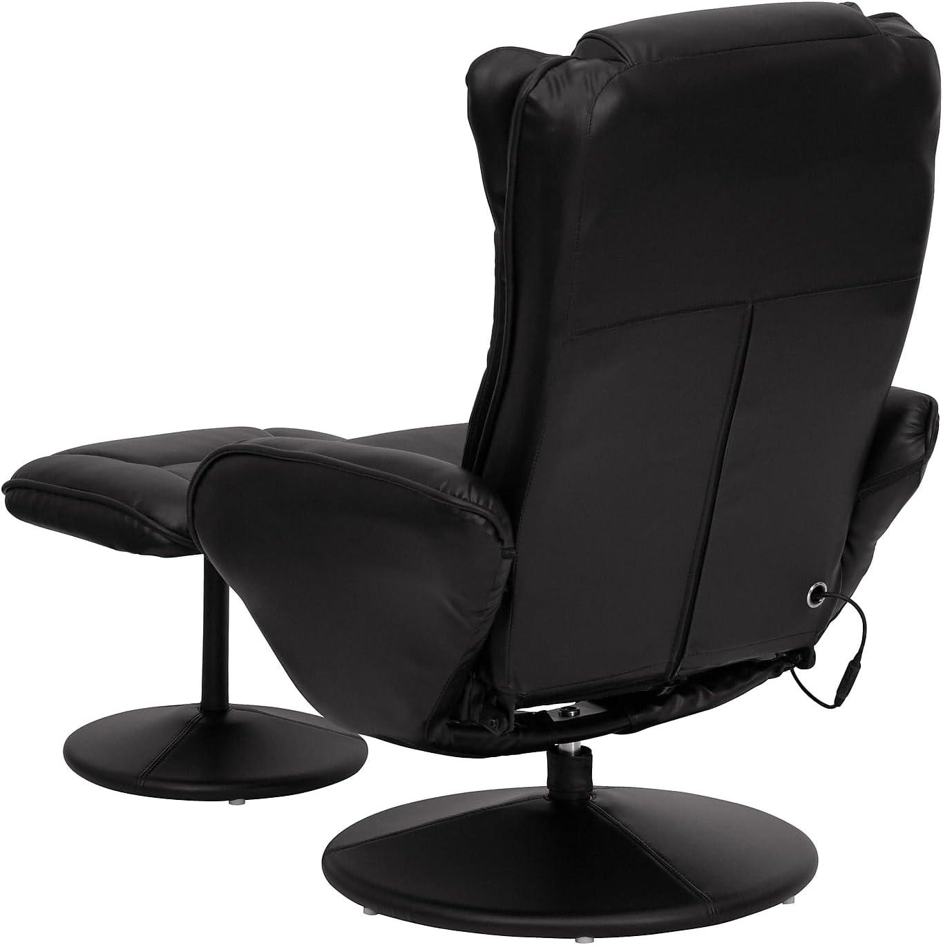 imageFlash Furniture Poppy Massaging MultiPosition Plush Recliner with Side Pocket and Ottoman in Black LeatherSoftBlack