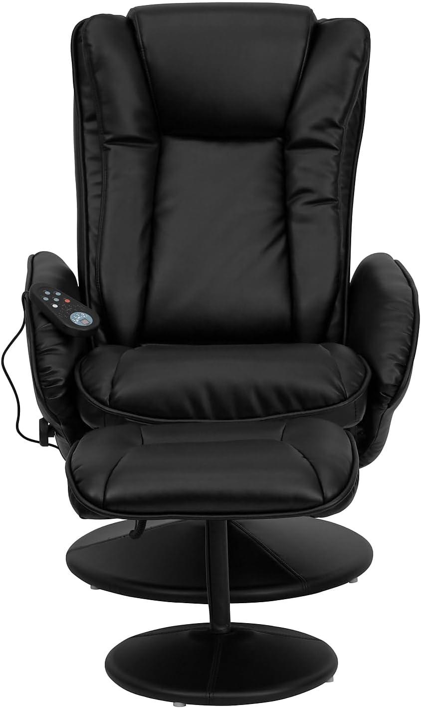 imageFlash Furniture Poppy Massaging MultiPosition Plush Recliner with Side Pocket and Ottoman in Black LeatherSoftBlack