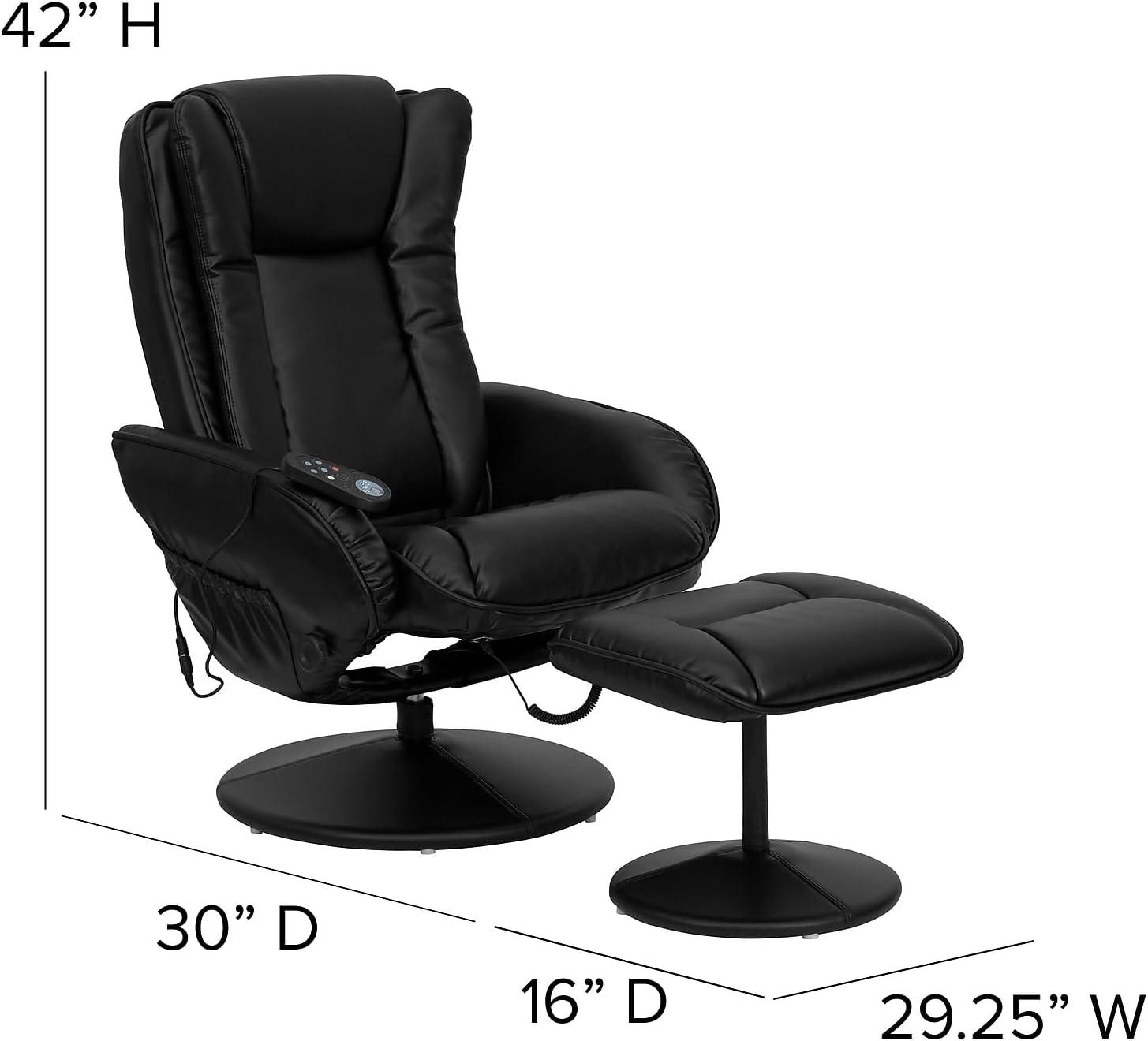 imageFlash Furniture Poppy Massaging MultiPosition Plush Recliner with Side Pocket and Ottoman in Black LeatherSoftBlack
