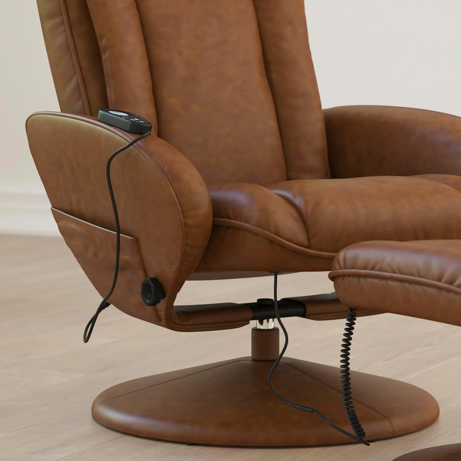 imageFlash Furniture Poppy Massaging MultiPosition Plush Recliner with Side Pocket and Ottoman in Black LeatherSoftBrown