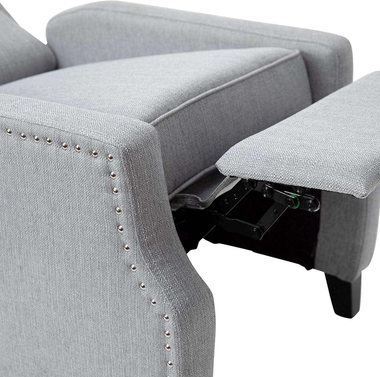 imageFlash Furniture Prescott Slim Wingback Recliner Chair Traditional Push Back Recliner Brown Polyester Fabric with Accent Nail Trim Pocket Spring SeatGrey