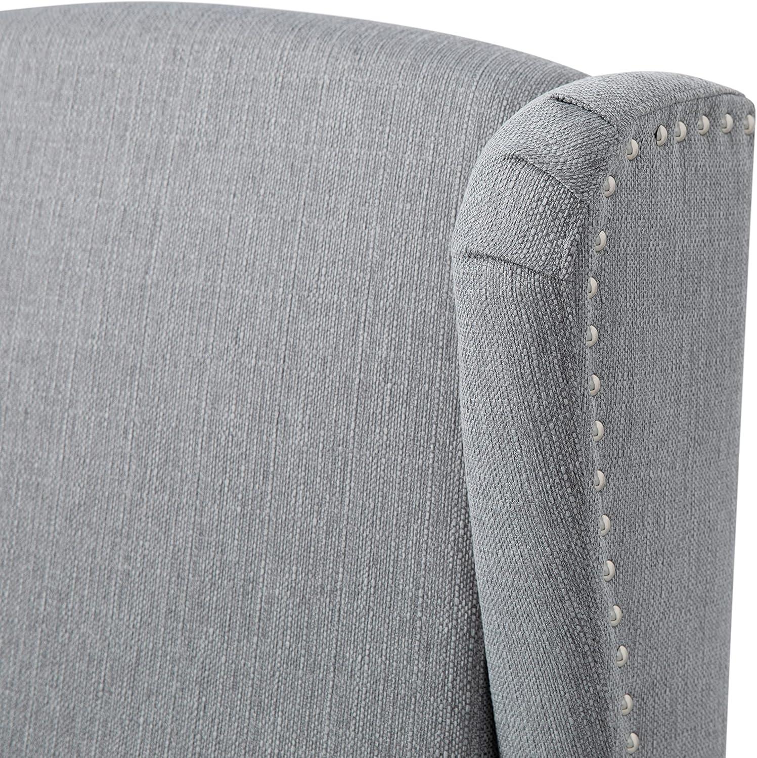 imageFlash Furniture Prescott Slim Wingback Recliner Chair Traditional Push Back Recliner Brown Polyester Fabric with Accent Nail Trim Pocket Spring SeatGrey