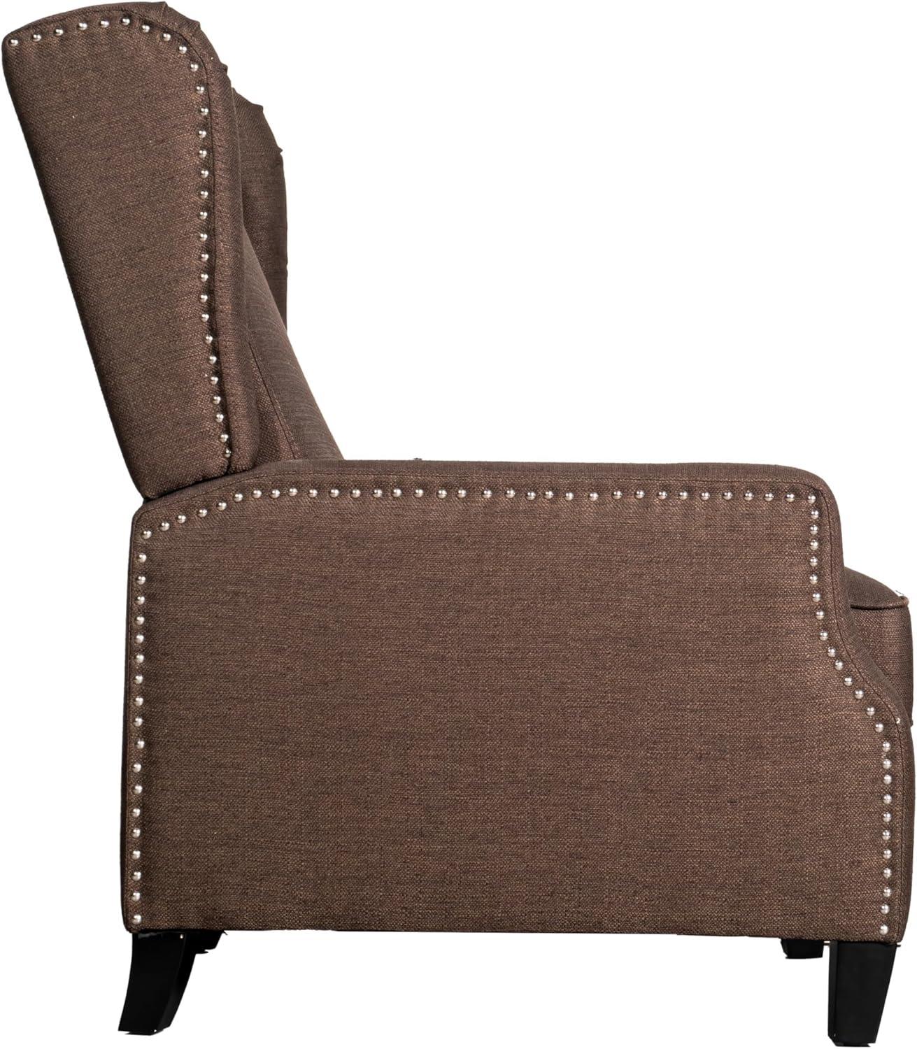 imageFlash Furniture Prescott Slim Wingback Recliner Chair Traditional Push Back Recliner Brown Polyester Fabric with Accent Nail Trim Pocket Spring SeatBrown
