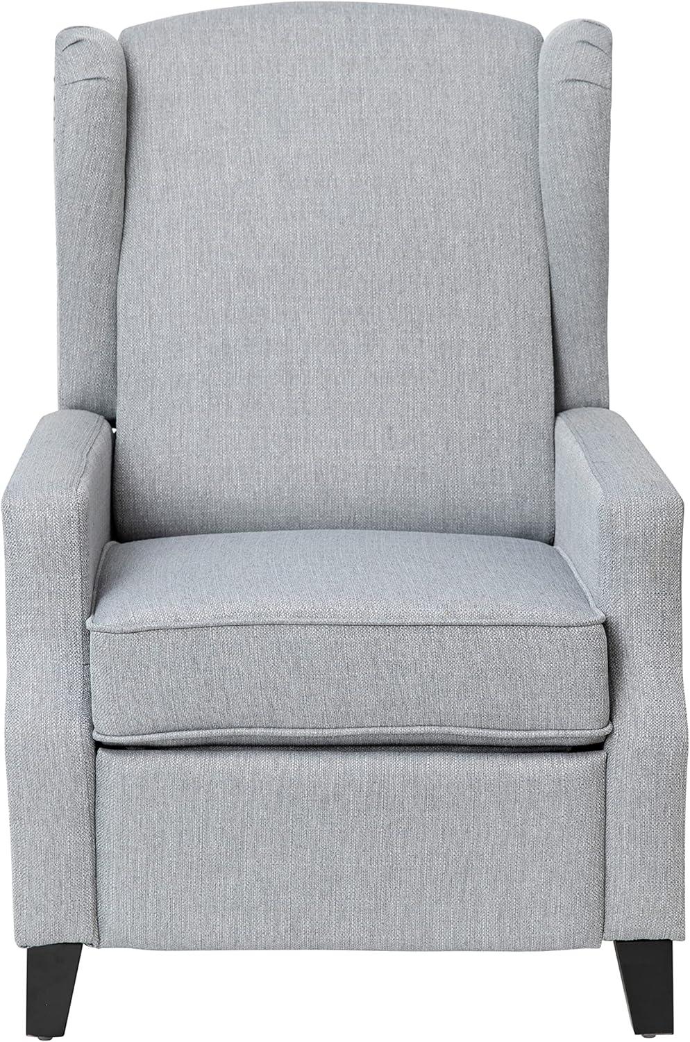 imageFlash Furniture Prescott Slim Wingback Recliner Chair Traditional Push Back Recliner Brown Polyester Fabric with Accent Nail Trim Pocket Spring SeatGrey