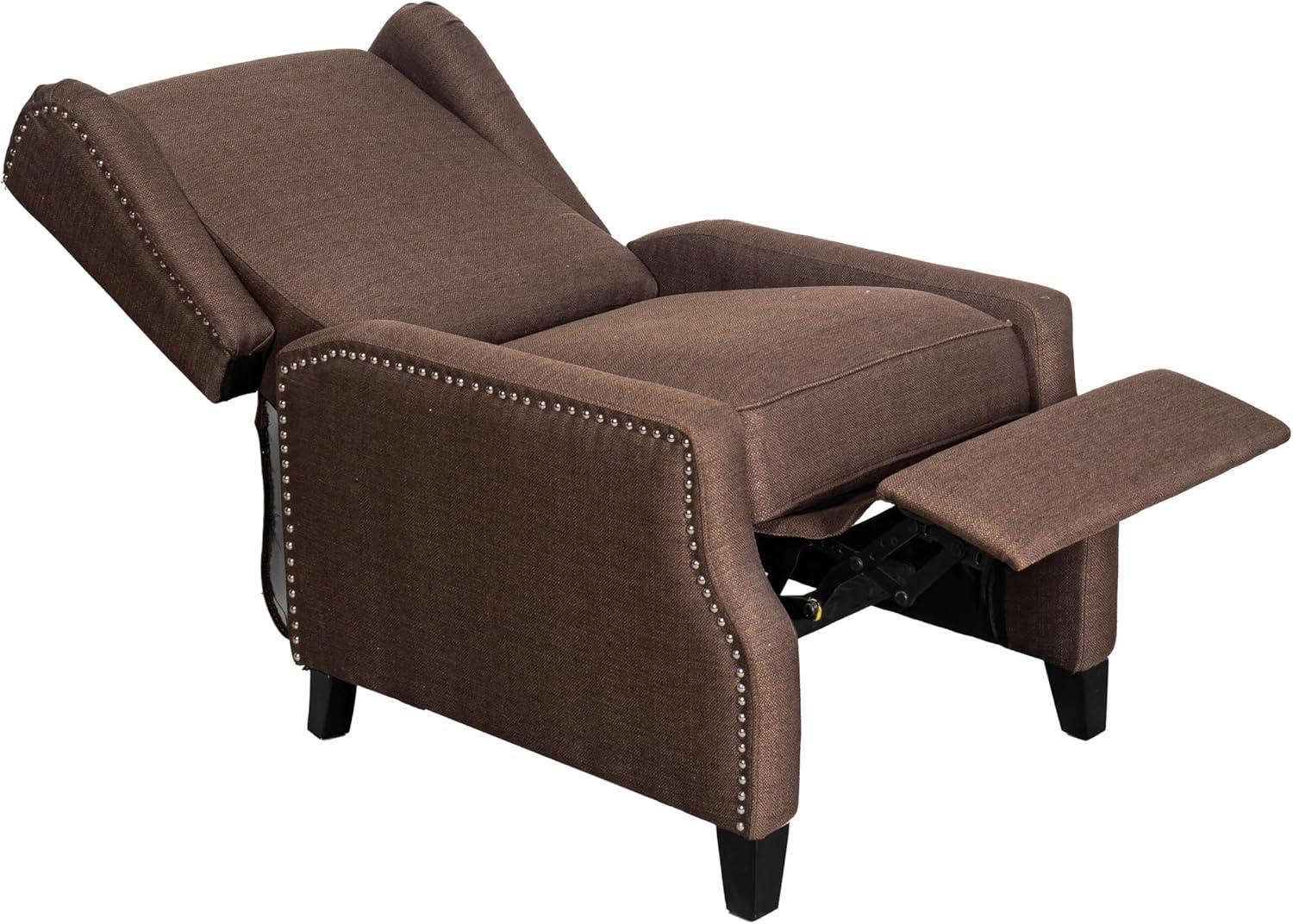 imageFlash Furniture Prescott Slim Wingback Recliner Chair Traditional Push Back Recliner Brown Polyester Fabric with Accent Nail Trim Pocket Spring SeatBrown