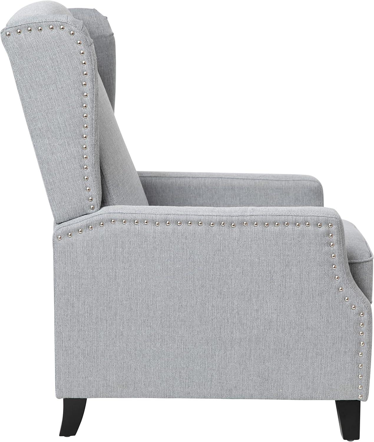 imageFlash Furniture Prescott Slim Wingback Recliner Chair Traditional Push Back Recliner Brown Polyester Fabric with Accent Nail Trim Pocket Spring SeatGrey