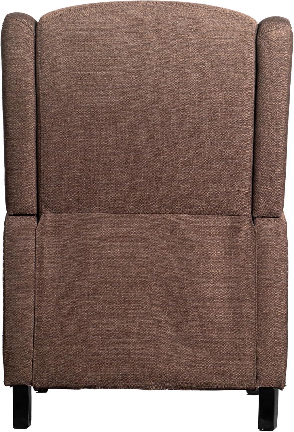 imageFlash Furniture Prescott Slim Wingback Recliner Chair Traditional Push Back Recliner Brown Polyester Fabric with Accent Nail Trim Pocket Spring SeatBrown