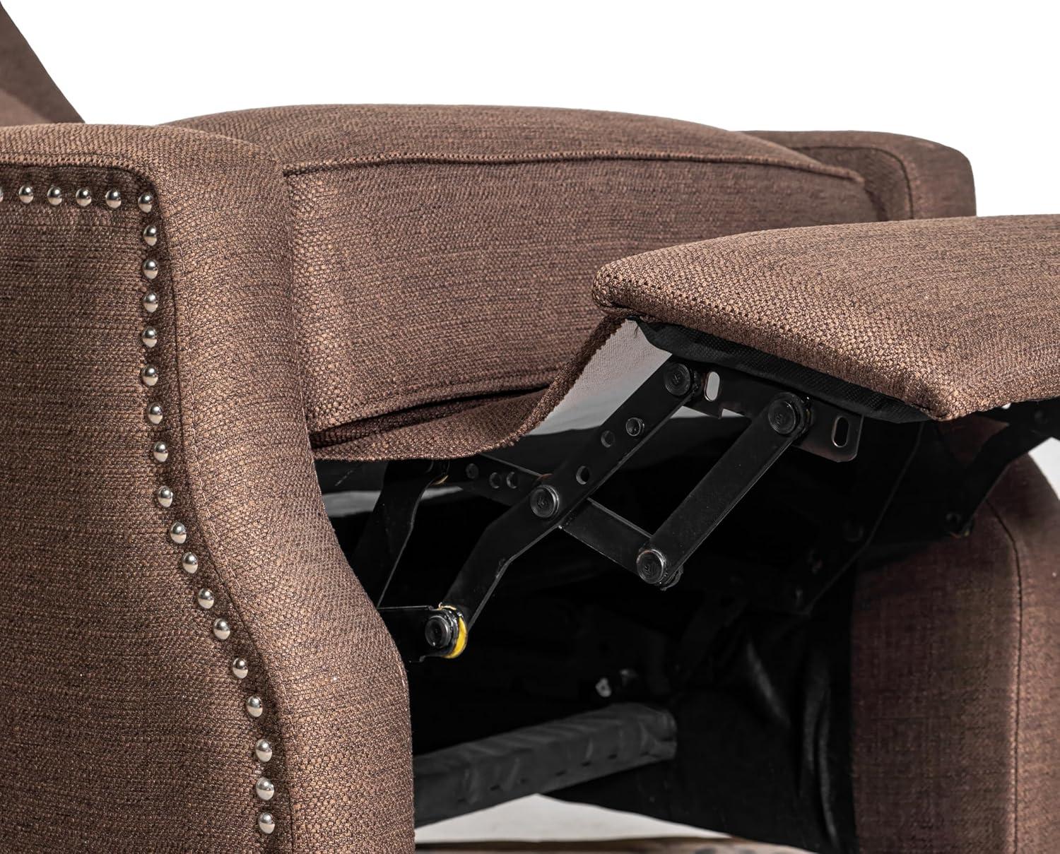 imageFlash Furniture Prescott Slim Wingback Recliner Chair Traditional Push Back Recliner Brown Polyester Fabric with Accent Nail Trim Pocket Spring SeatBrown