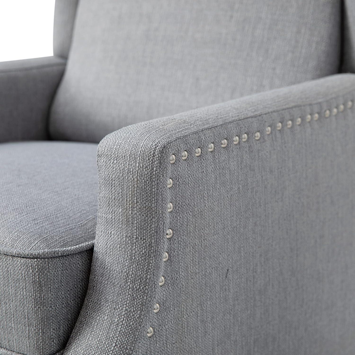 imageFlash Furniture Prescott Slim Wingback Recliner Chair Traditional Push Back Recliner Brown Polyester Fabric with Accent Nail Trim Pocket Spring SeatGrey