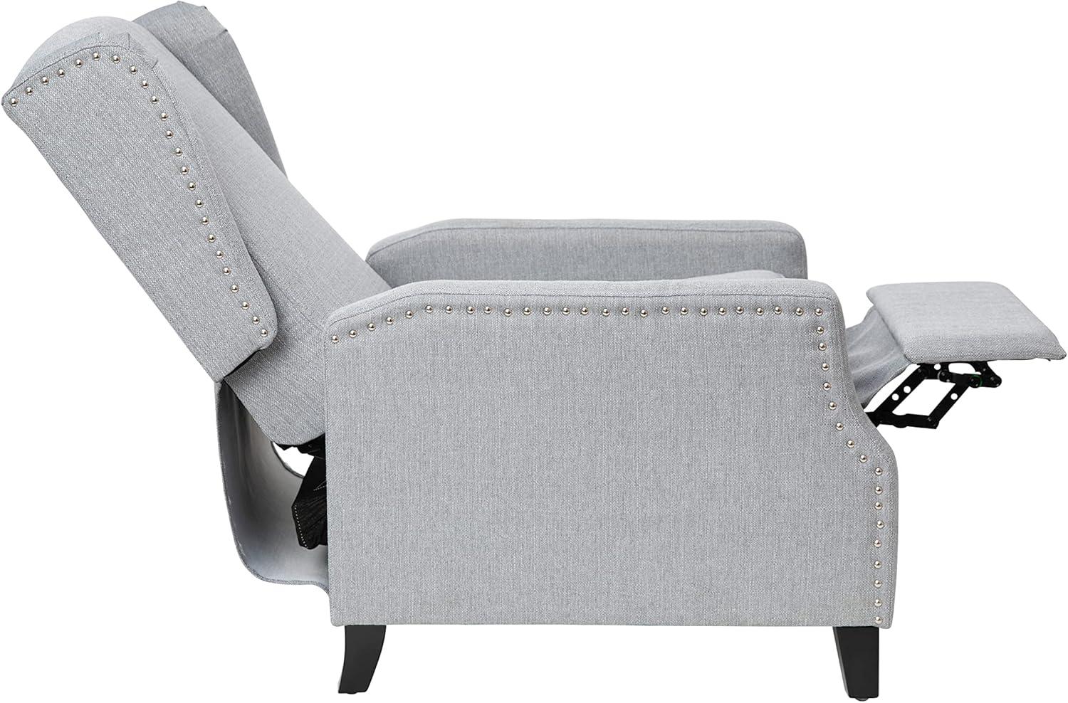 imageFlash Furniture Prescott Slim Wingback Recliner Chair Traditional Push Back Recliner Brown Polyester Fabric with Accent Nail Trim Pocket Spring SeatGrey