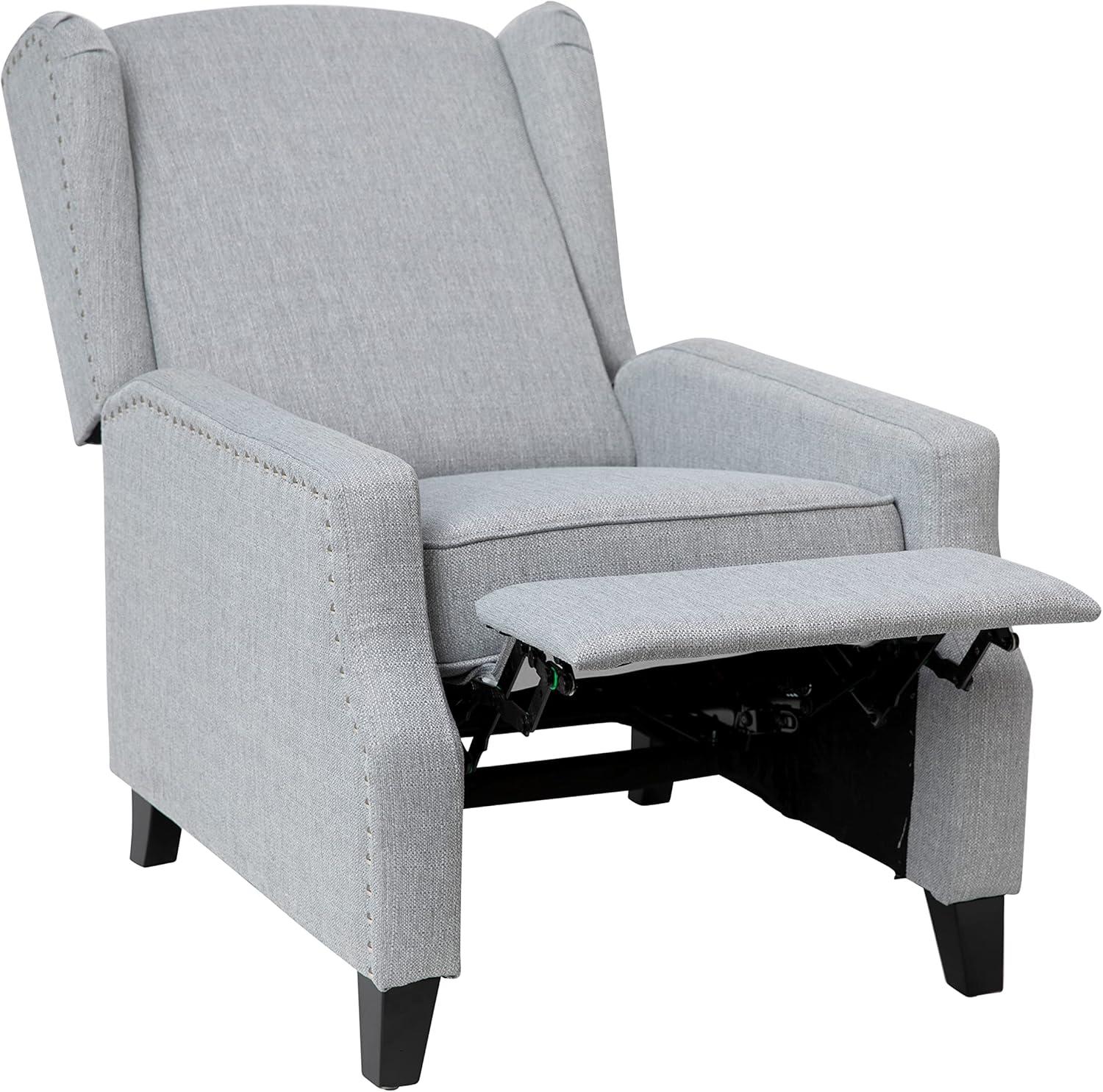 imageFlash Furniture Prescott Slim Wingback Recliner Chair Traditional Push Back Recliner Brown Polyester Fabric with Accent Nail Trim Pocket Spring SeatGrey