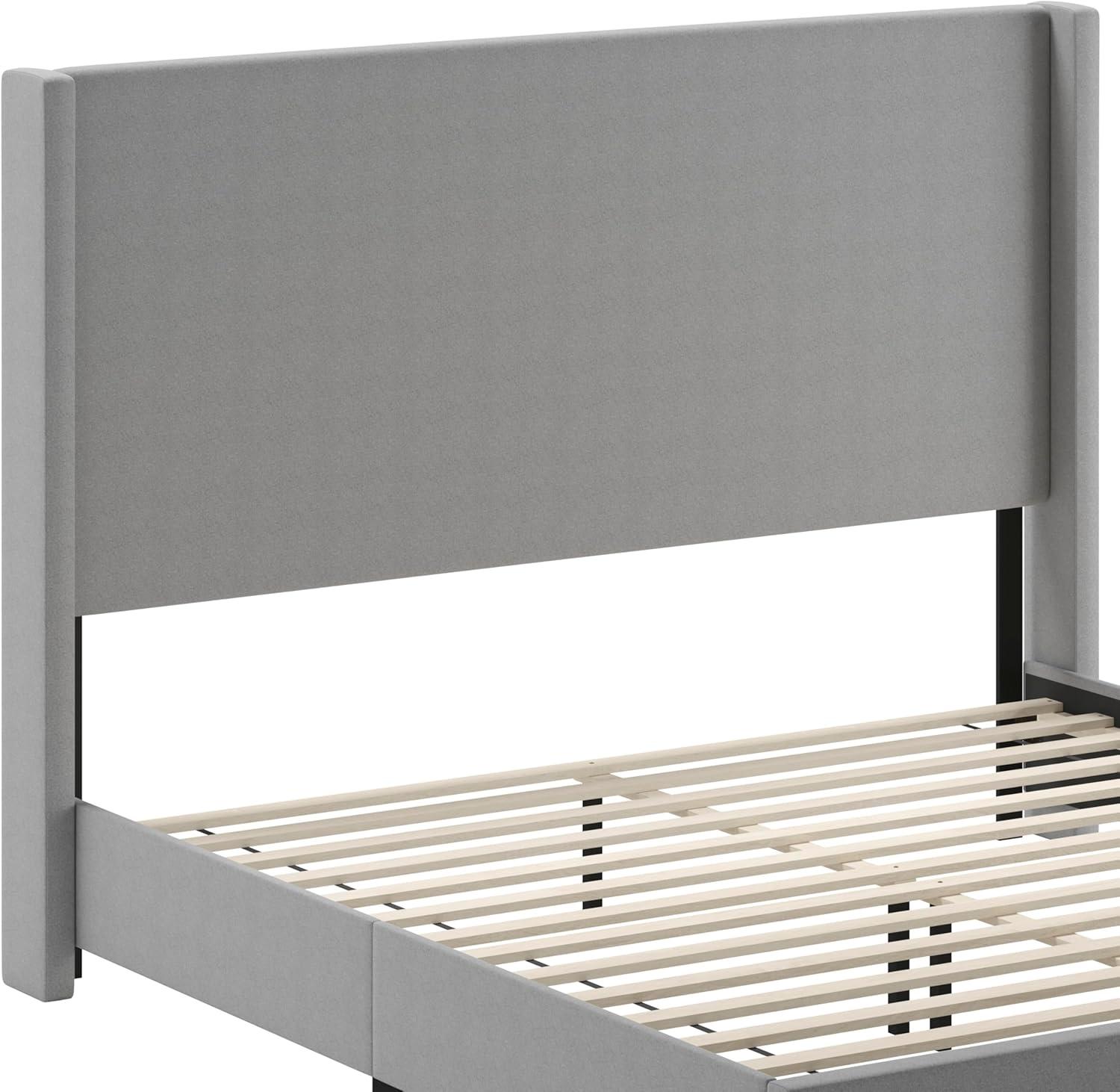 imageFlash Furniture Quinn Upholstered Platform Bed Beige Channel Stitched Wingback Headboard King Mattress Foundation with Slatted Supports No Box Spring NeededGrey