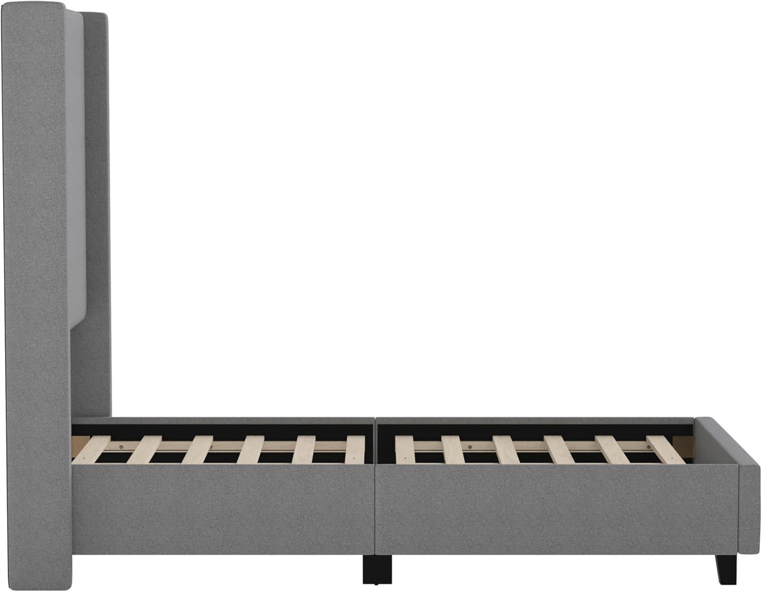 imageFlash Furniture Quinn Upholstered Platform Bed Beige Channel Stitched Wingback Headboard King Mattress Foundation with Slatted Supports No Box Spring NeededGrey