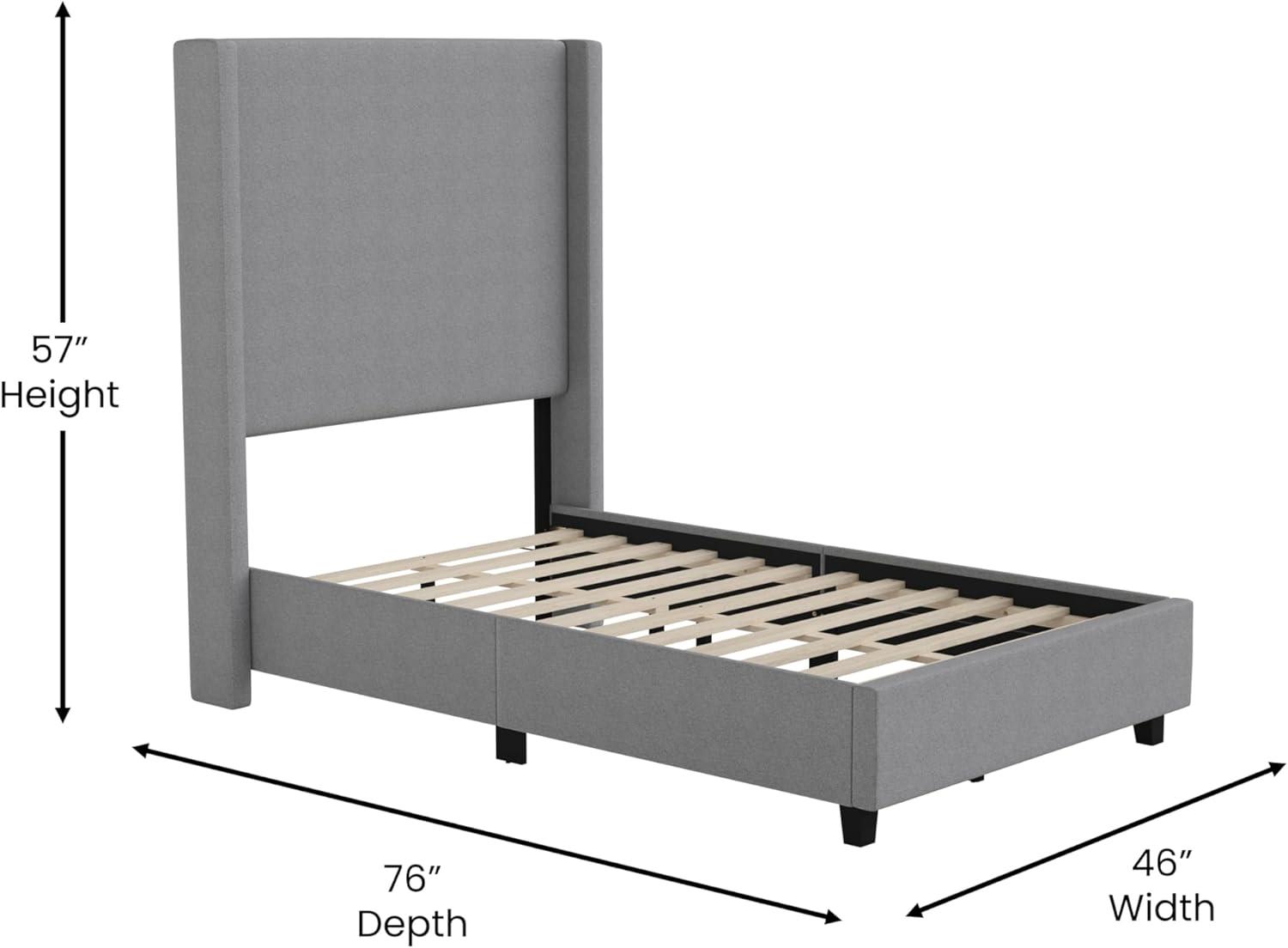 imageFlash Furniture Quinn Upholstered Platform Bed Beige Channel Stitched Wingback Headboard King Mattress Foundation with Slatted Supports No Box Spring NeededGrey