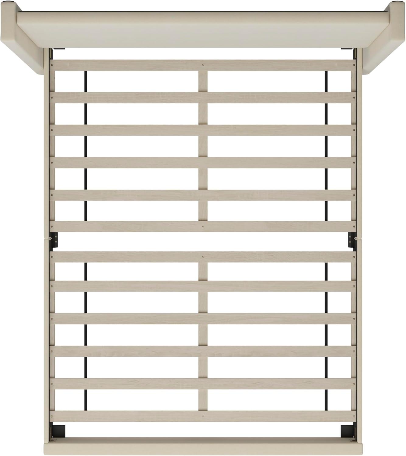 imageFlash Furniture Quinn Upholstered Platform Bed Beige Channel Stitched Wingback Headboard King Mattress Foundation with Slatted Supports No Box Spring NeededBeige