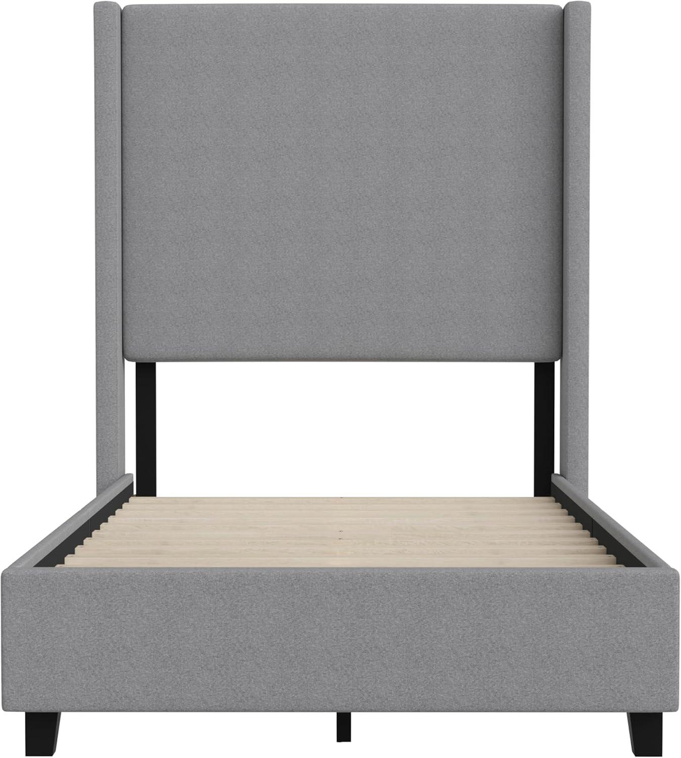 imageFlash Furniture Quinn Upholstered Platform Bed Beige Channel Stitched Wingback Headboard King Mattress Foundation with Slatted Supports No Box Spring NeededGrey