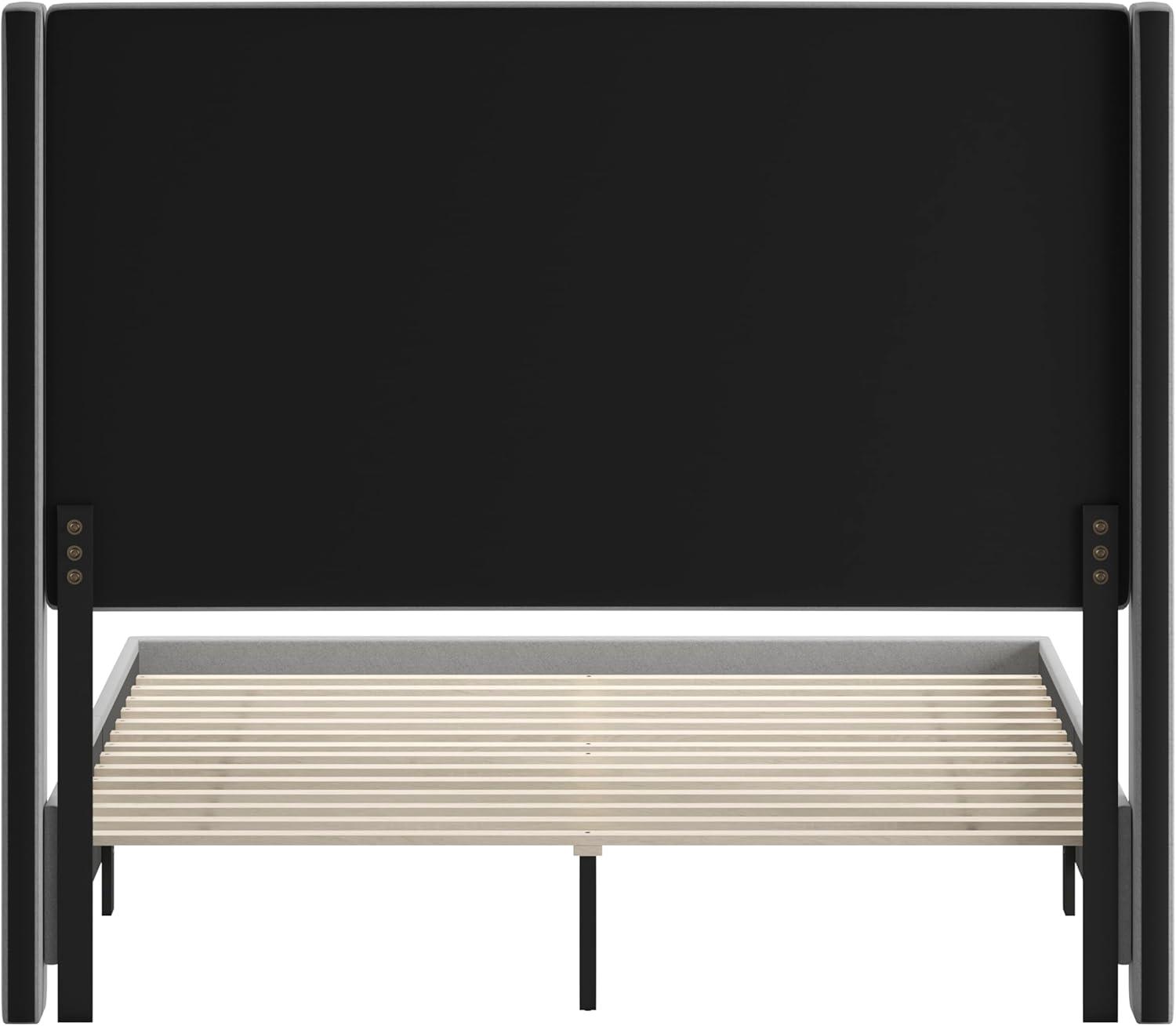 imageFlash Furniture Quinn Upholstered Platform Bed Beige Channel Stitched Wingback Headboard King Mattress Foundation with Slatted Supports No Box Spring NeededGrey