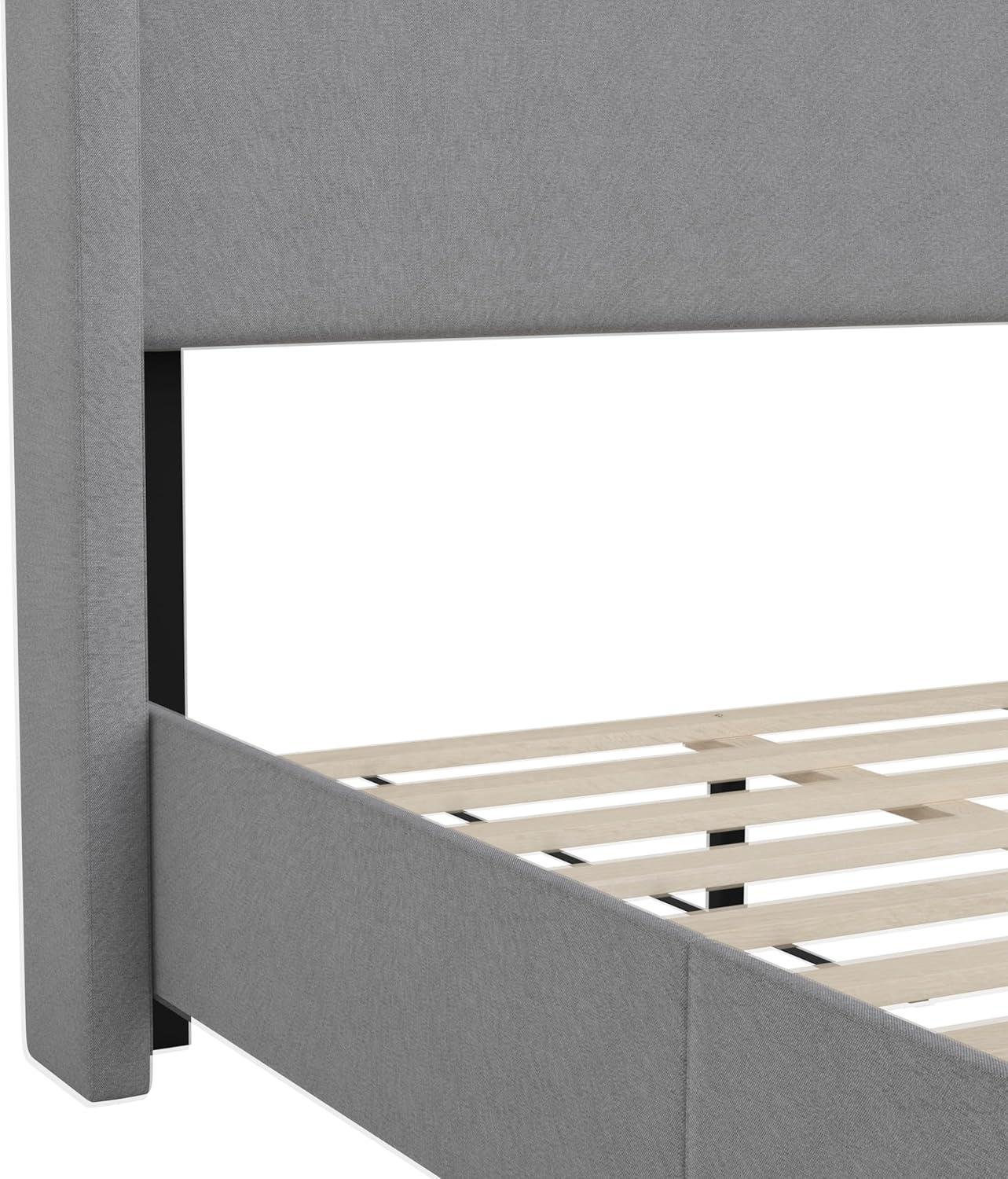 imageFlash Furniture Quinn Upholstered Platform Bed Beige Channel Stitched Wingback Headboard King Mattress Foundation with Slatted Supports No Box Spring NeededGrey