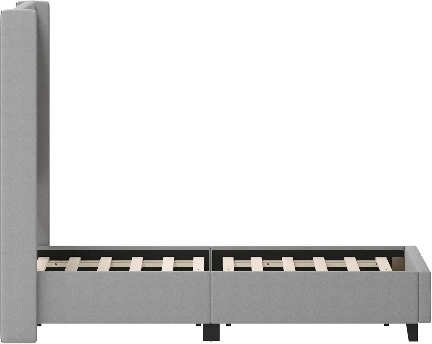 imageFlash Furniture Quinn Upholstered Platform Bed Beige Channel Stitched Wingback Headboard King Mattress Foundation with Slatted Supports No Box Spring NeededGrey