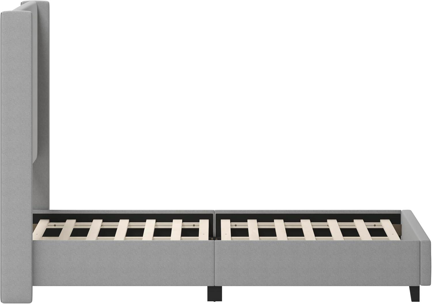 imageFlash Furniture Quinn Upholstered Platform Bed Beige Channel Stitched Wingback Headboard King Mattress Foundation with Slatted Supports No Box Spring NeededGrey