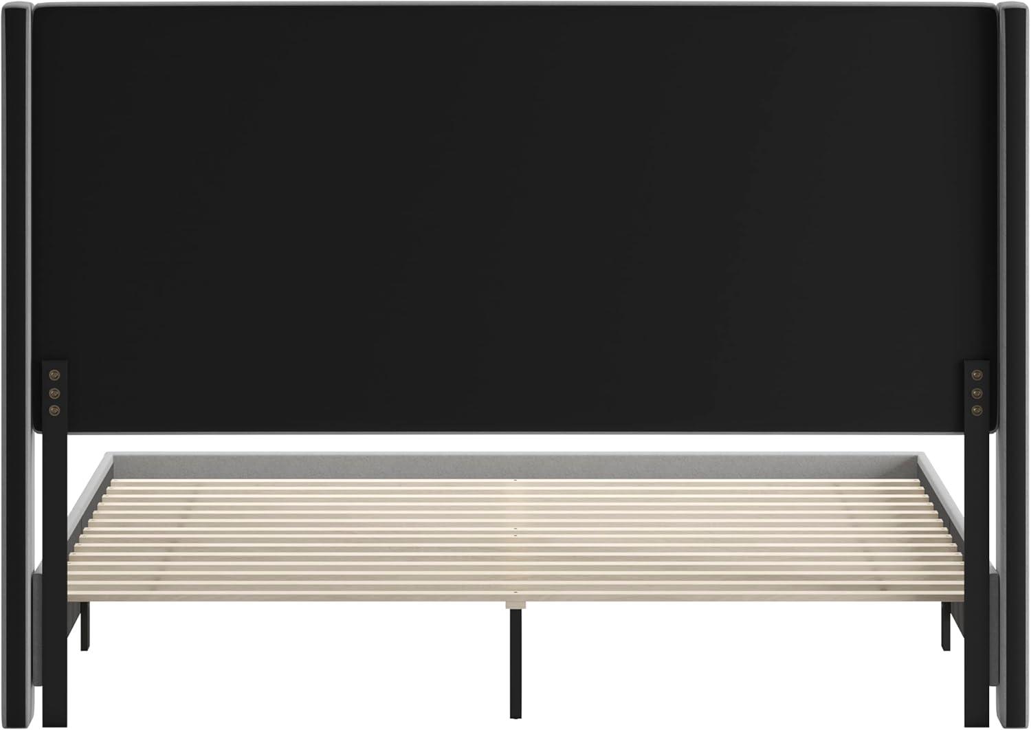 imageFlash Furniture Quinn Upholstered Platform Bed Beige Channel Stitched Wingback Headboard King Mattress Foundation with Slatted Supports No Box Spring NeededGrey