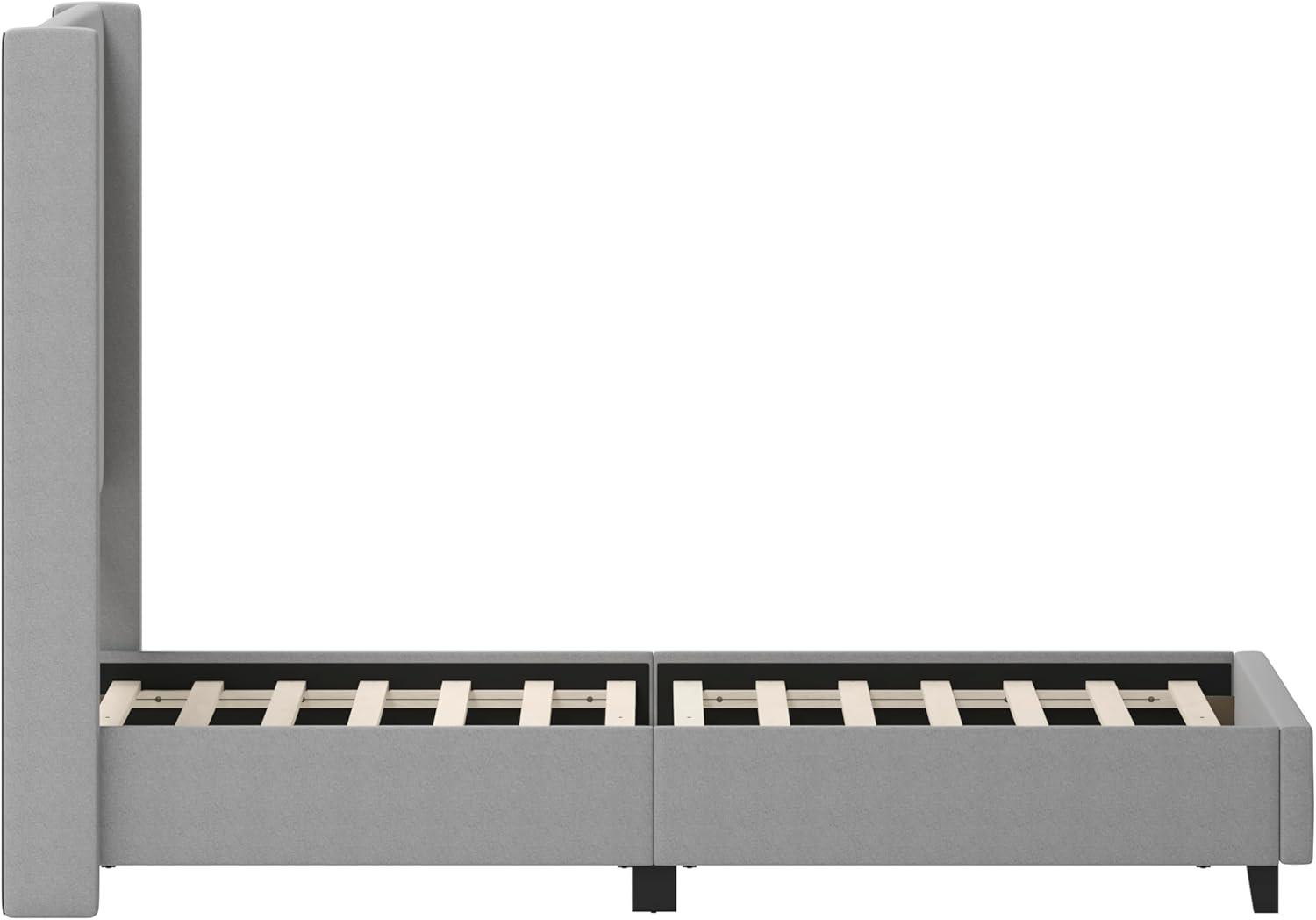 imageFlash Furniture Quinn Upholstered Platform Bed Beige Channel Stitched Wingback Headboard King Mattress Foundation with Slatted Supports No Box Spring NeededGrey