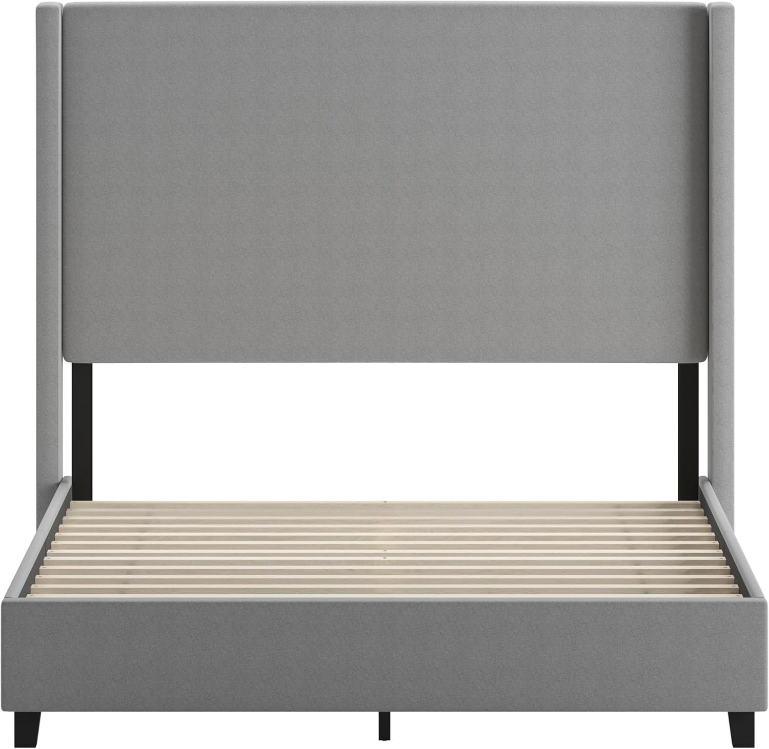 imageFlash Furniture Quinn Upholstered Platform Bed Beige Channel Stitched Wingback Headboard King Mattress Foundation with Slatted Supports No Box Spring NeededGrey