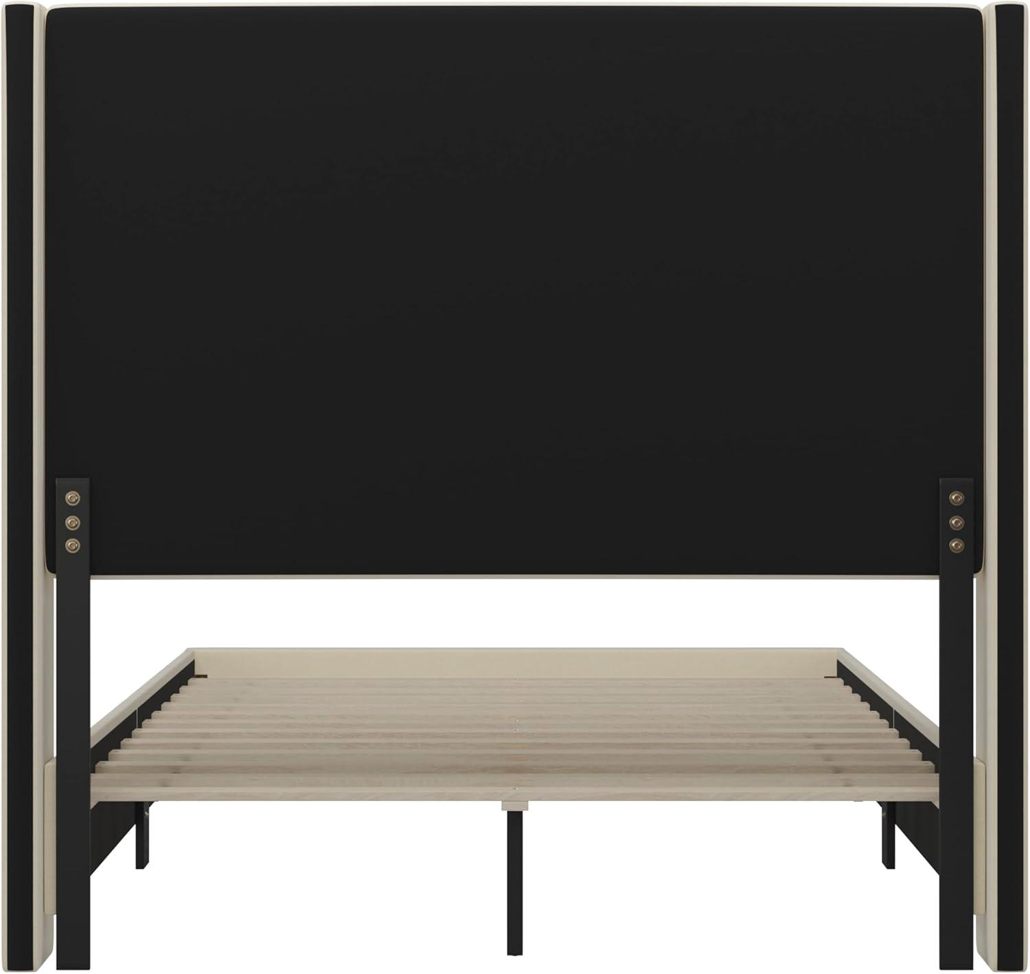 imageFlash Furniture Quinn Upholstered Platform Bed Beige Channel Stitched Wingback Headboard King Mattress Foundation with Slatted Supports No Box Spring NeededBeige